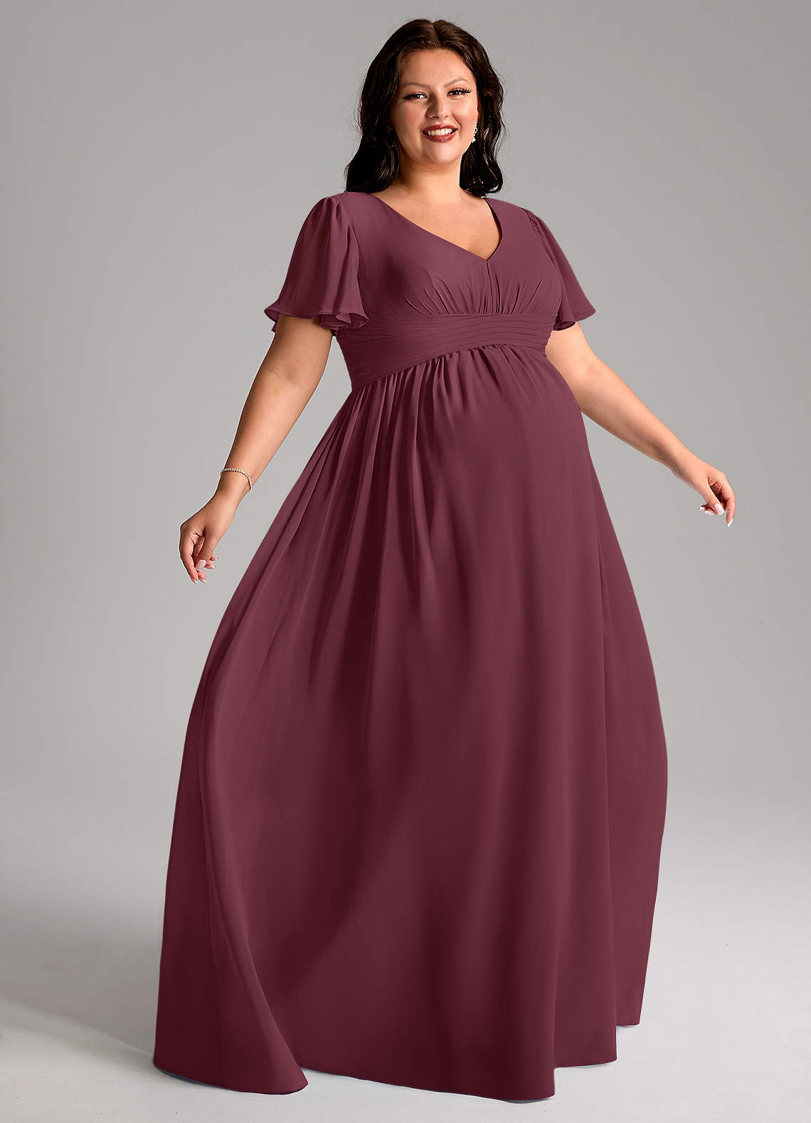Azazie Verna Maternity Bridesmaid Dresses A-Line V-Neck Ruched Chiffon Floor-Length Dress image8