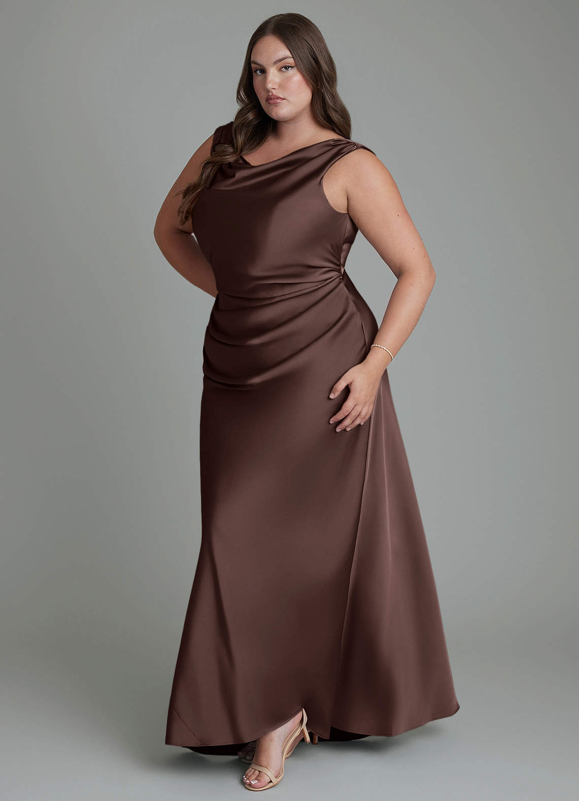Azazie Kieryn Bridesmaid Dresses Ganache Mermaid Pleated Stretch Satin Dress image10