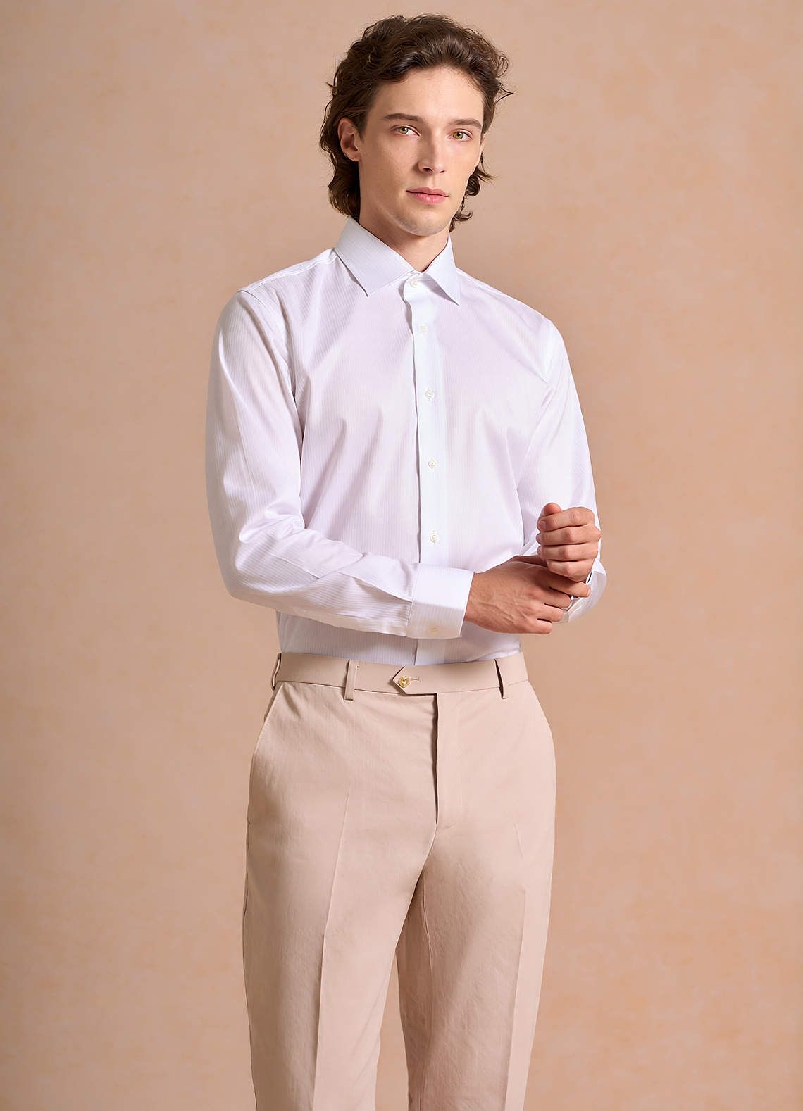 front Aiden CriWhite 100% Cotton Non-Iron Striped Dress Shirt