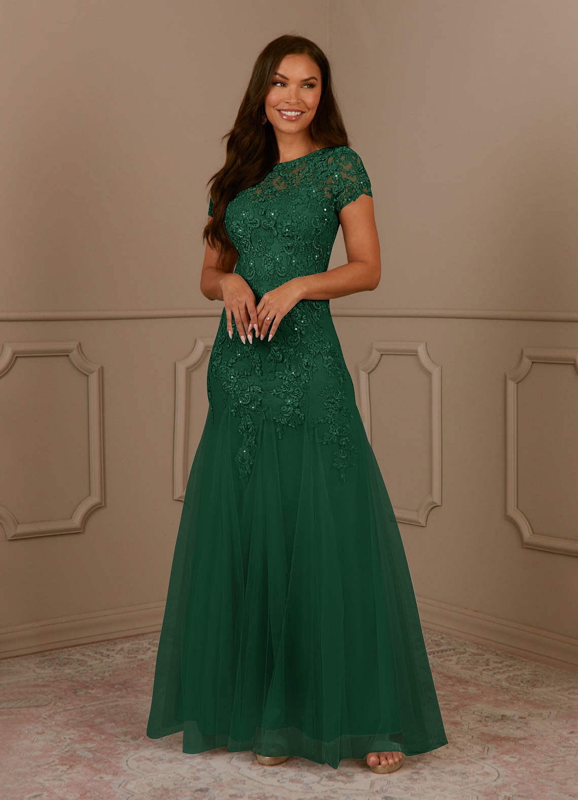 Azazie Laurie Mother of the Bride Dresses Dark Green Mermaid Scoop Sequins Tulle Dress image3