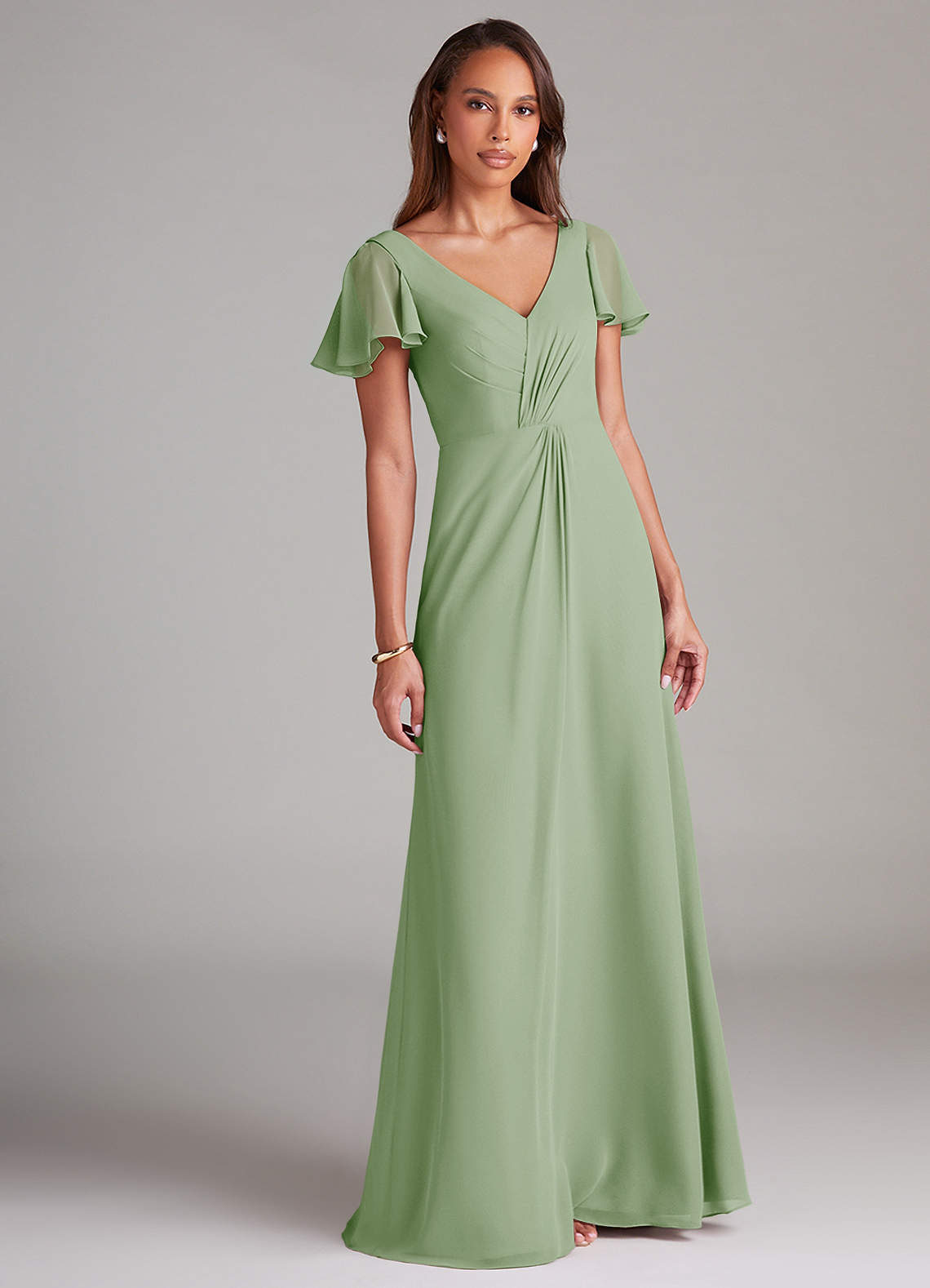 Azazie Soren Bridesmaid Dresses Dusty Sage A-Line Ruched Chiffon Dress image1