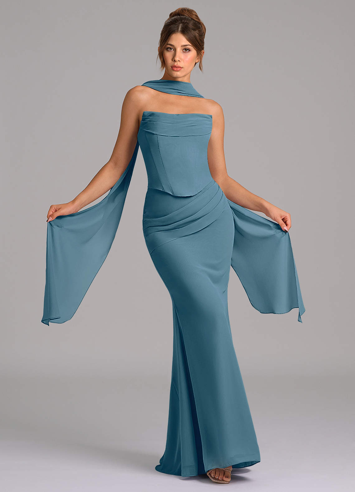 Azazie Sorrel Suknie dla druhen Syrena Gorset Szyfon Do ziemi Sukienka image1