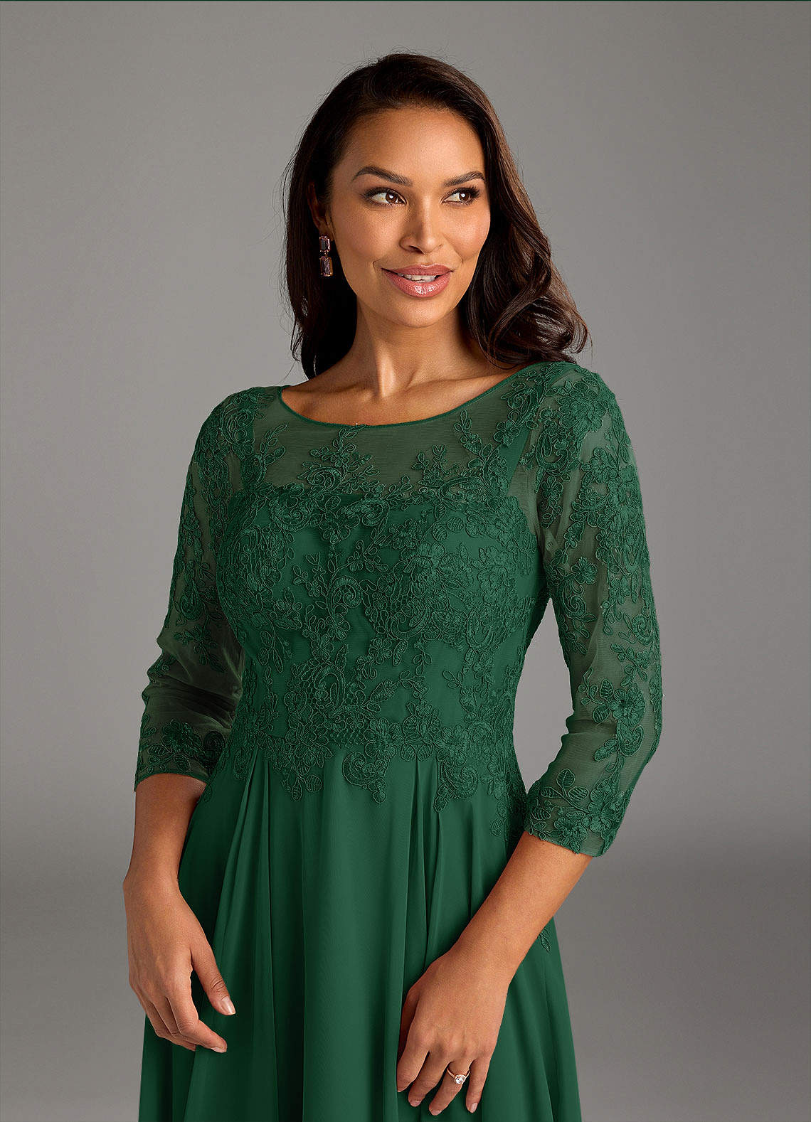 Azazie Marge Mother of the Bride Dresses Dark Green A-Line Scoop Lace Chiffon Dress image4