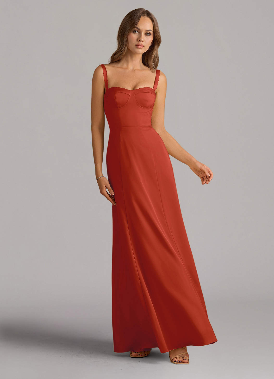 Azazie Amaris Bridesmaid Dresses Rust A-Line Corset Stretch Satin Dress image1
