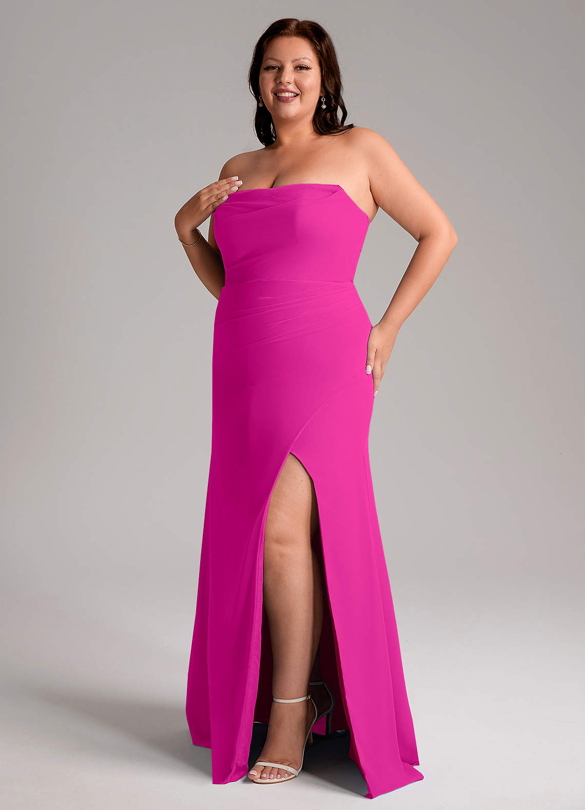 Azazie Leonis Bridesmaid Dresses Fuchsia Sheath Strapless Chiffon Convertible Dress image11