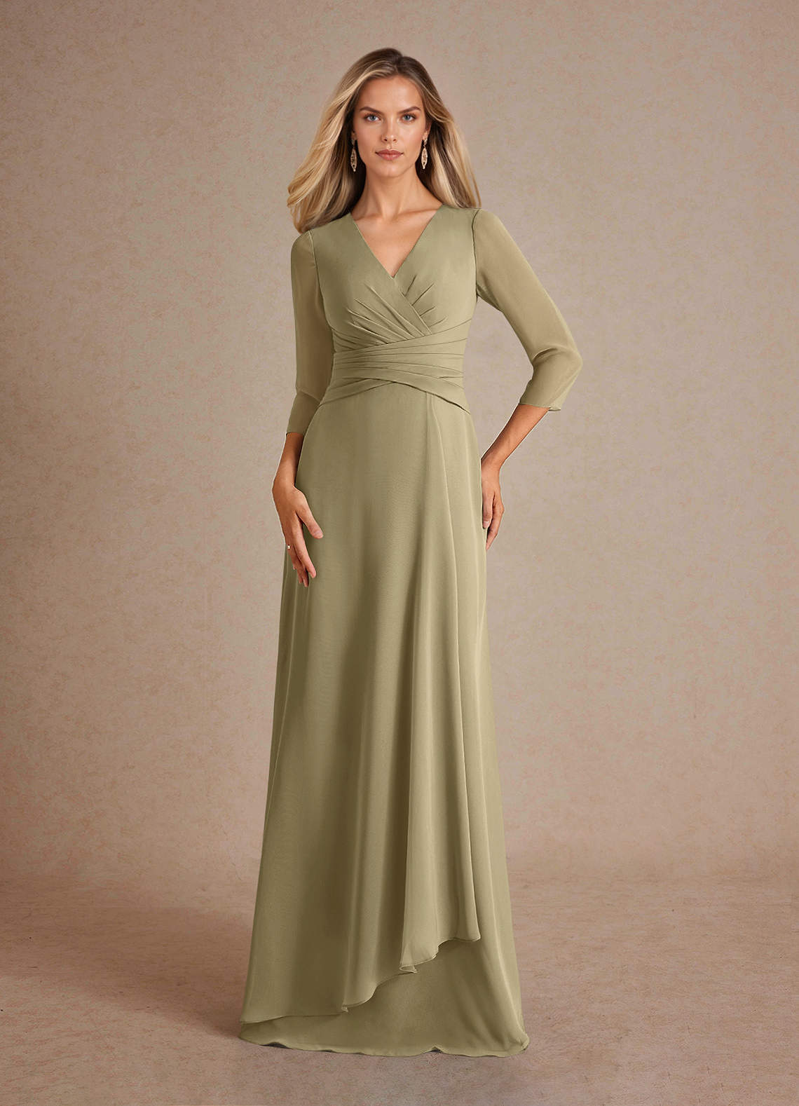 Azazie Mayfield Kleider für die Brautmutter A-Linie Plissee Chiffon Kleid Moosgrün image1