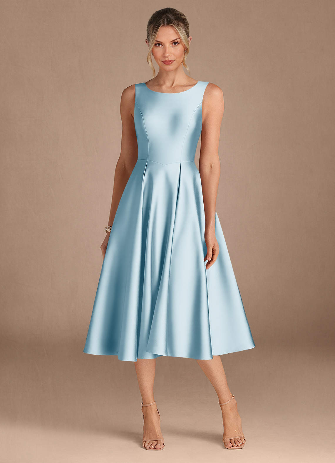 Azazie Fulton Abiti per la Madre della Sposa Abito A-Line in Raso Elasticizzato Plissettato Azzurro image4