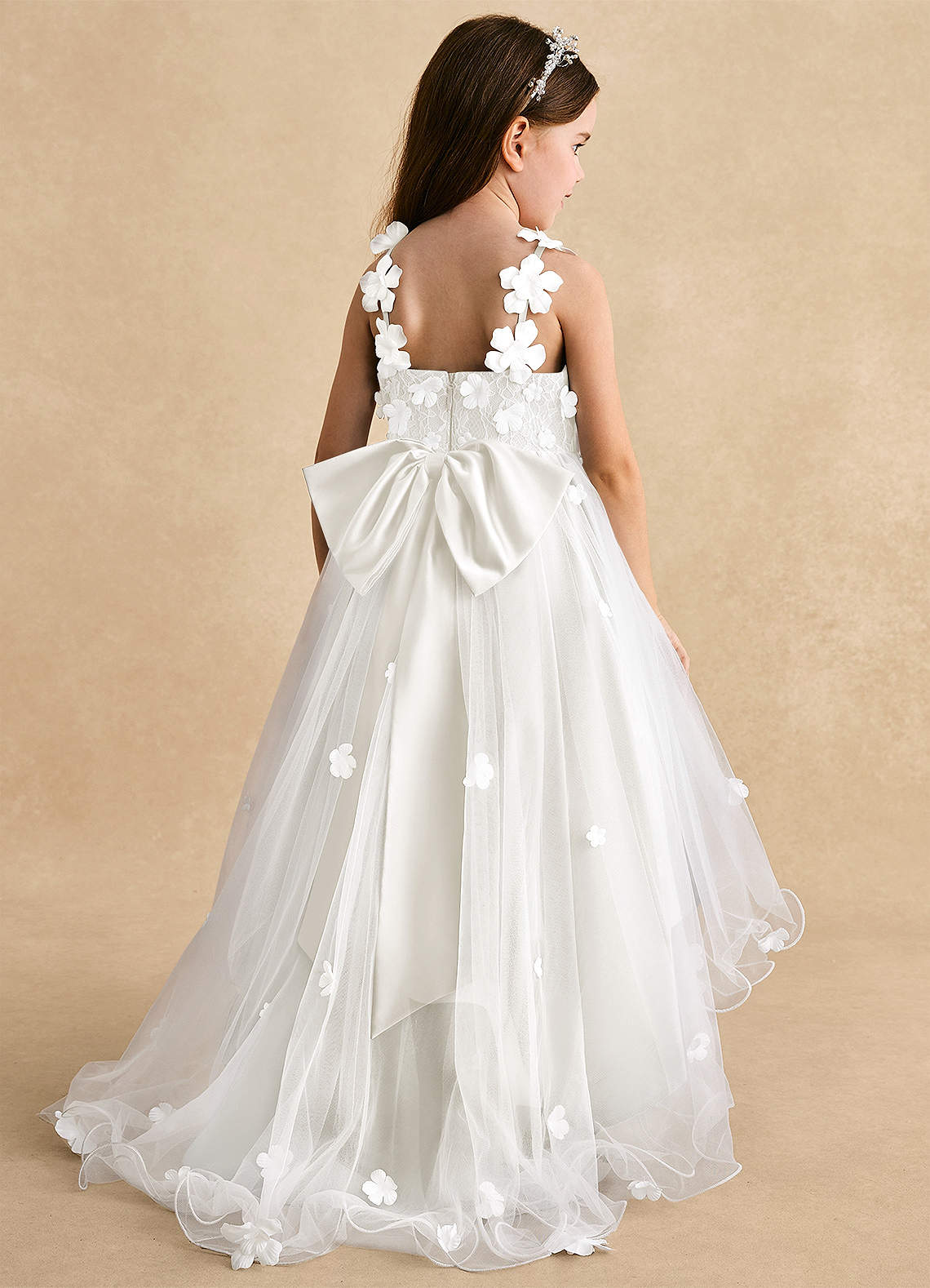 Azazie Celia Vestidos de florista Vestido Diamante Branco de Tule de Linha A com Renda image1