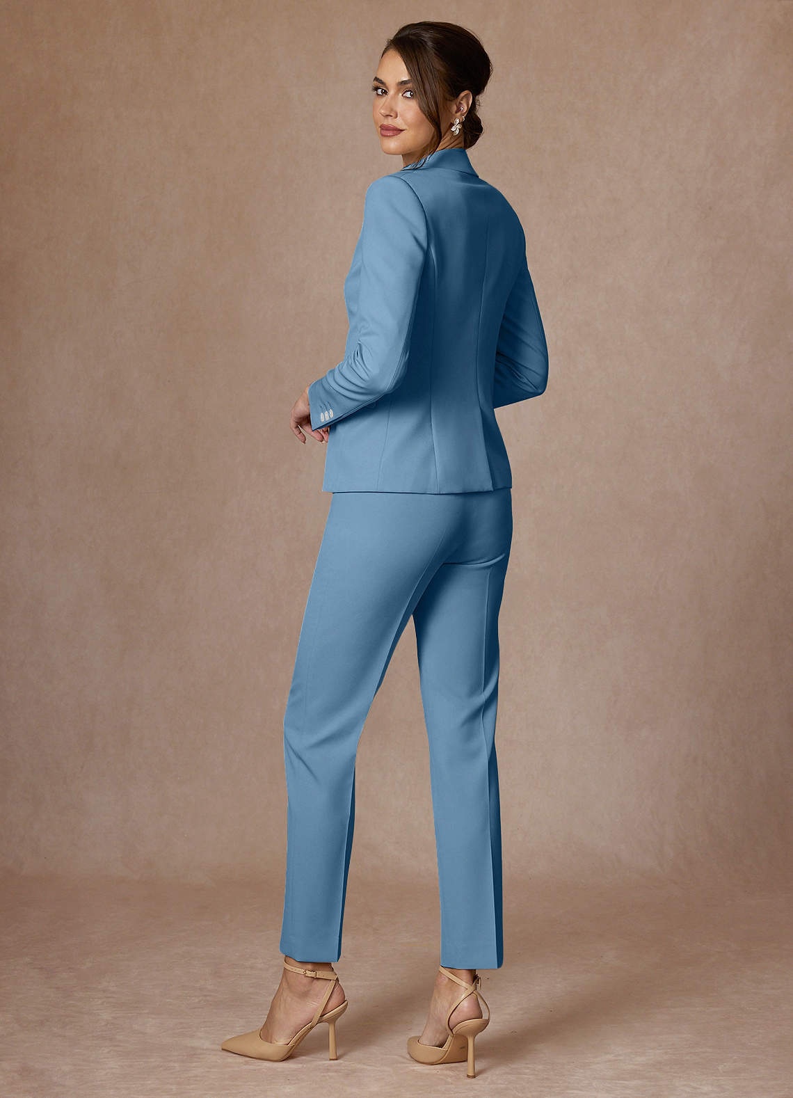 front Whitney Steel Blue Refined Weave Performance Full Length Dress Pants