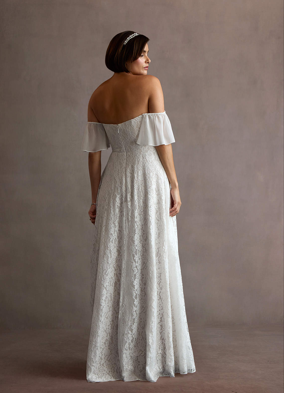 Azazie Cambri Trouwjurken Jurk van Kant met A-Lijn Off the Shoulder Diamant Wit Naakt image2