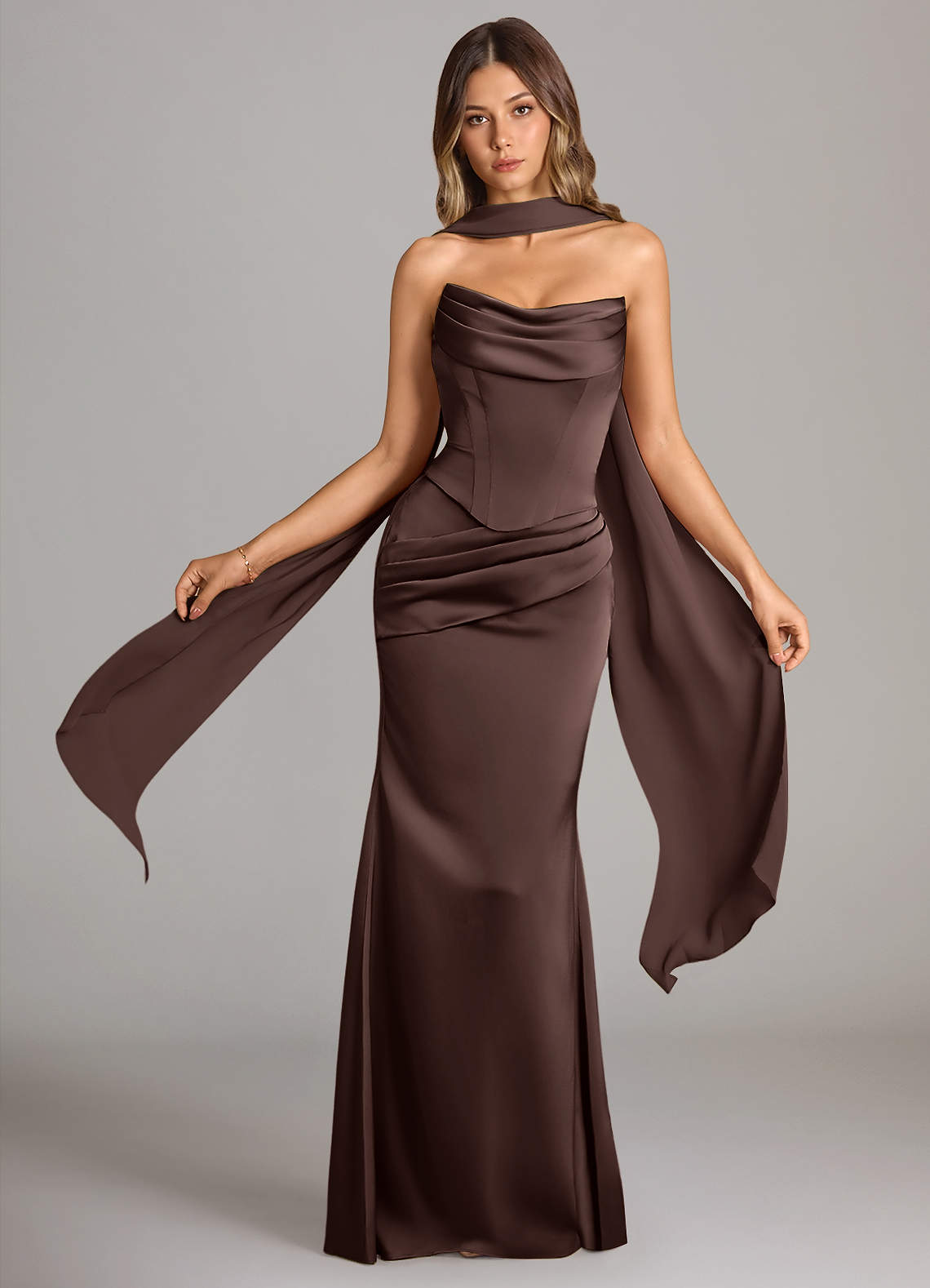 strapless brown bridesmaid dress Azazie Sorrel Fully lined for a NORETURN_BFCM24 B243054_Echanting Poly Chiffon A-line size:18