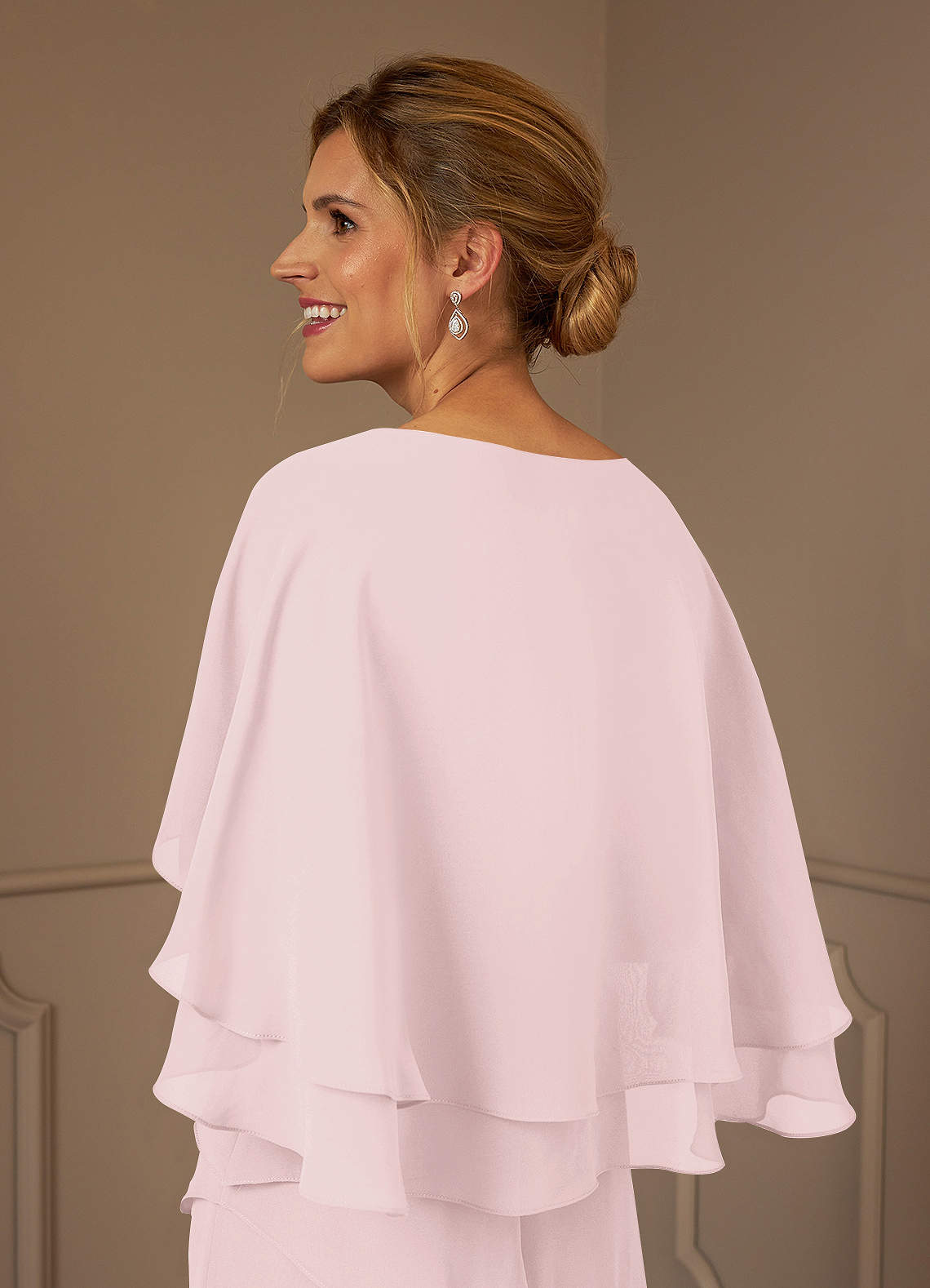 A-line V-Neck Long Sleeve Chiffon Dress Blushing Pink main image 1