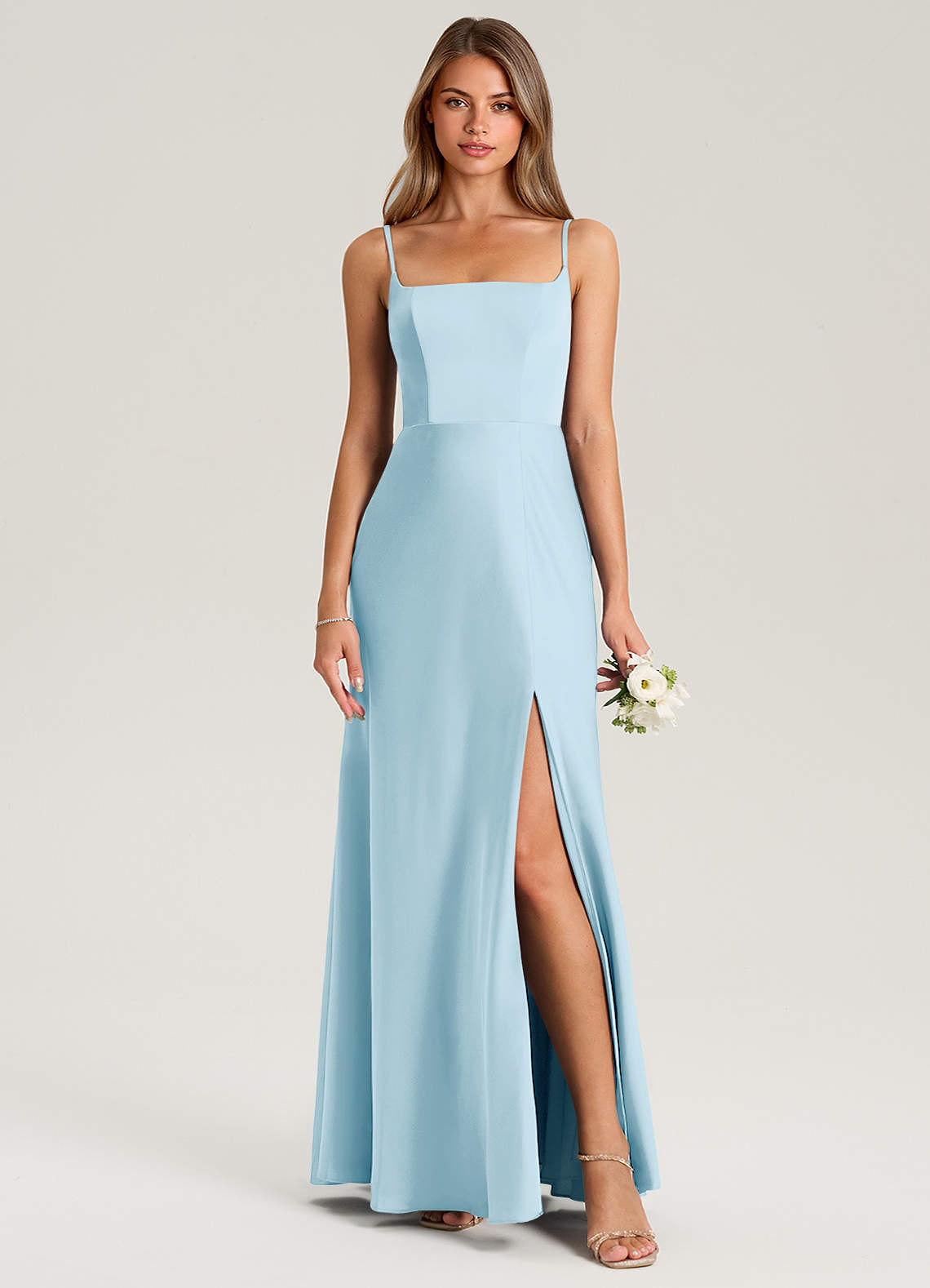 Azazie Lidia Bridesmaid Dresses Sky Blue Mermaid Side Slit Stretch Satin Dress image10