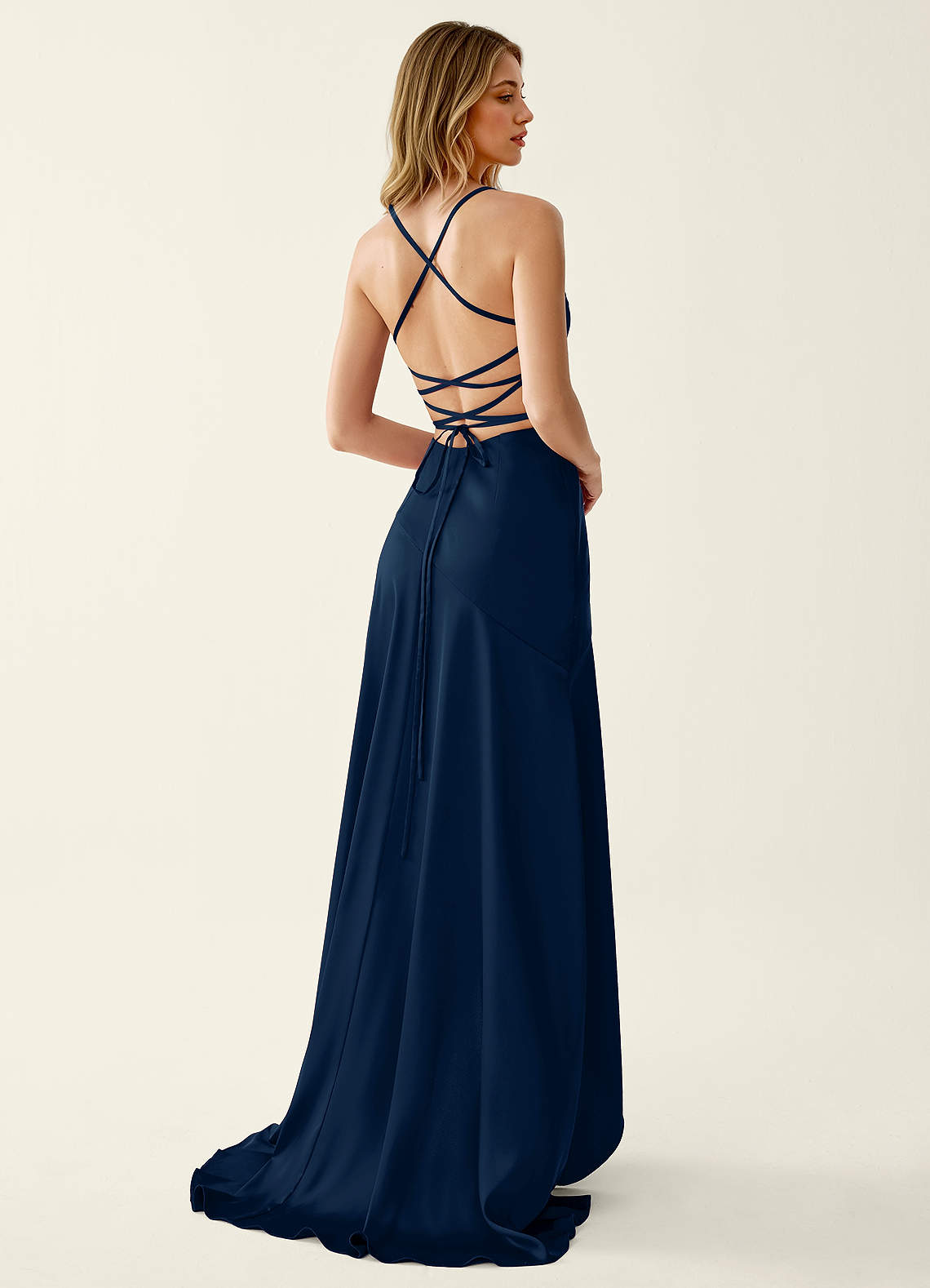 satin lace up back dress Ruched Waist Satin Dress With Lace-Up Back