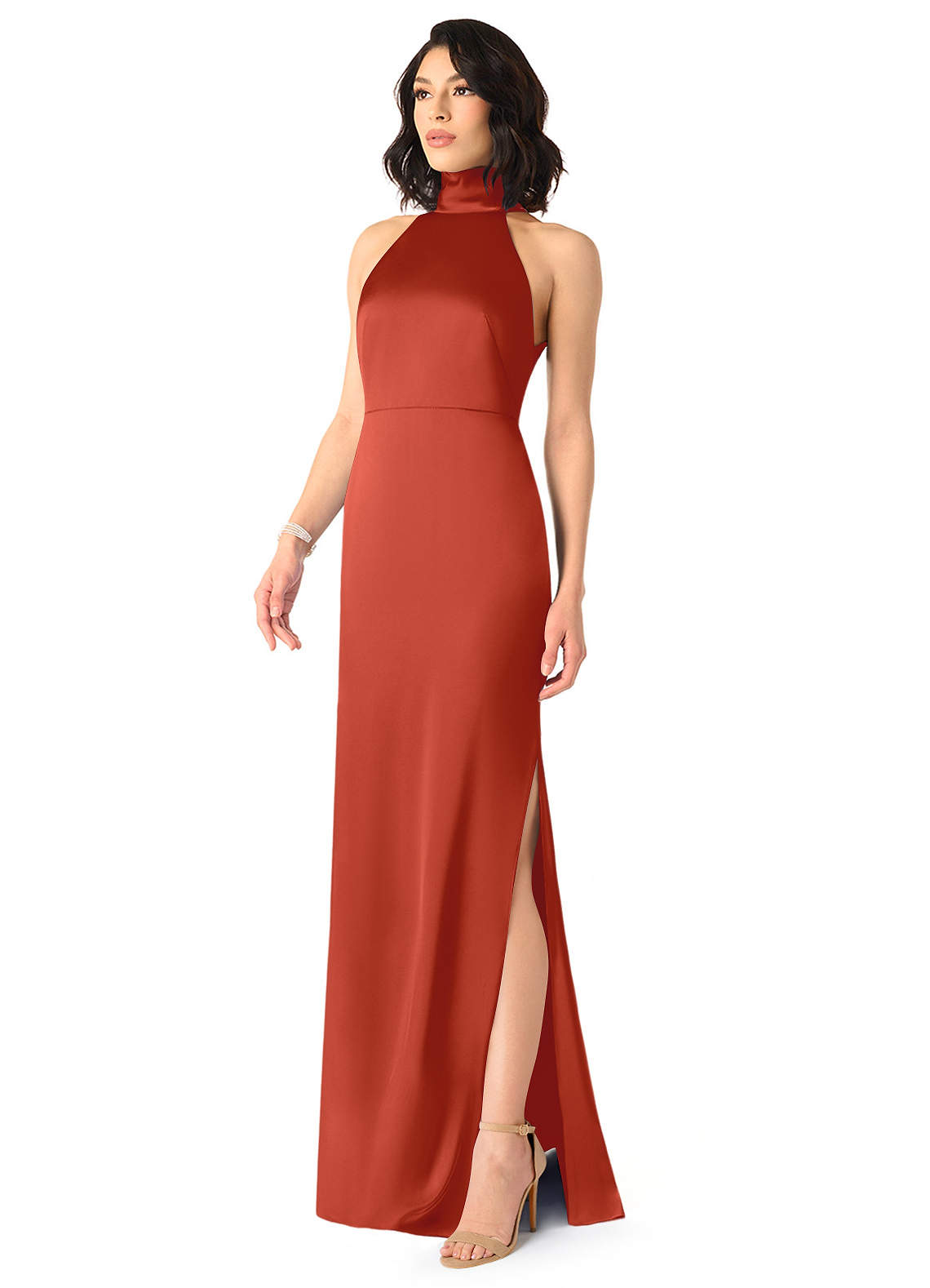 rust bridesmaid dresses satin Six Stories Halterneck Satin Maxi Dress main image 0