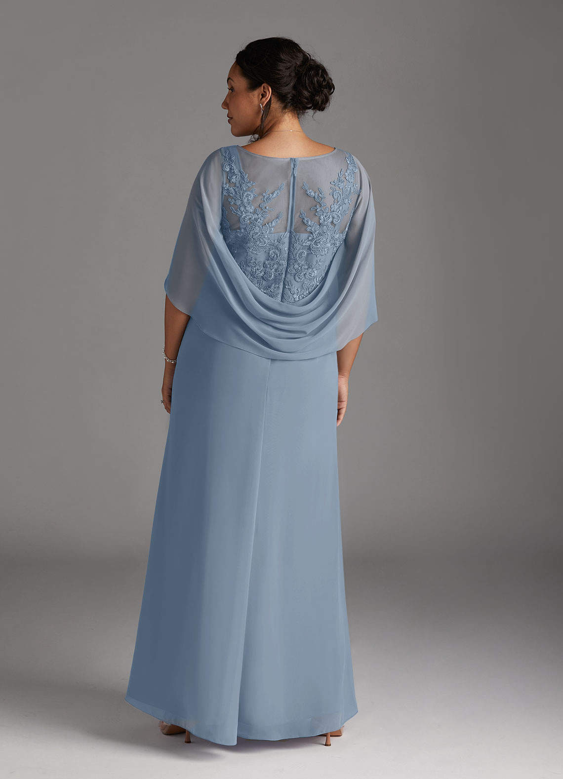 Azazie Hera Mother of the Bride Dresses Dusty Blue A-Line Lace Capelet Chiffon Dress image1