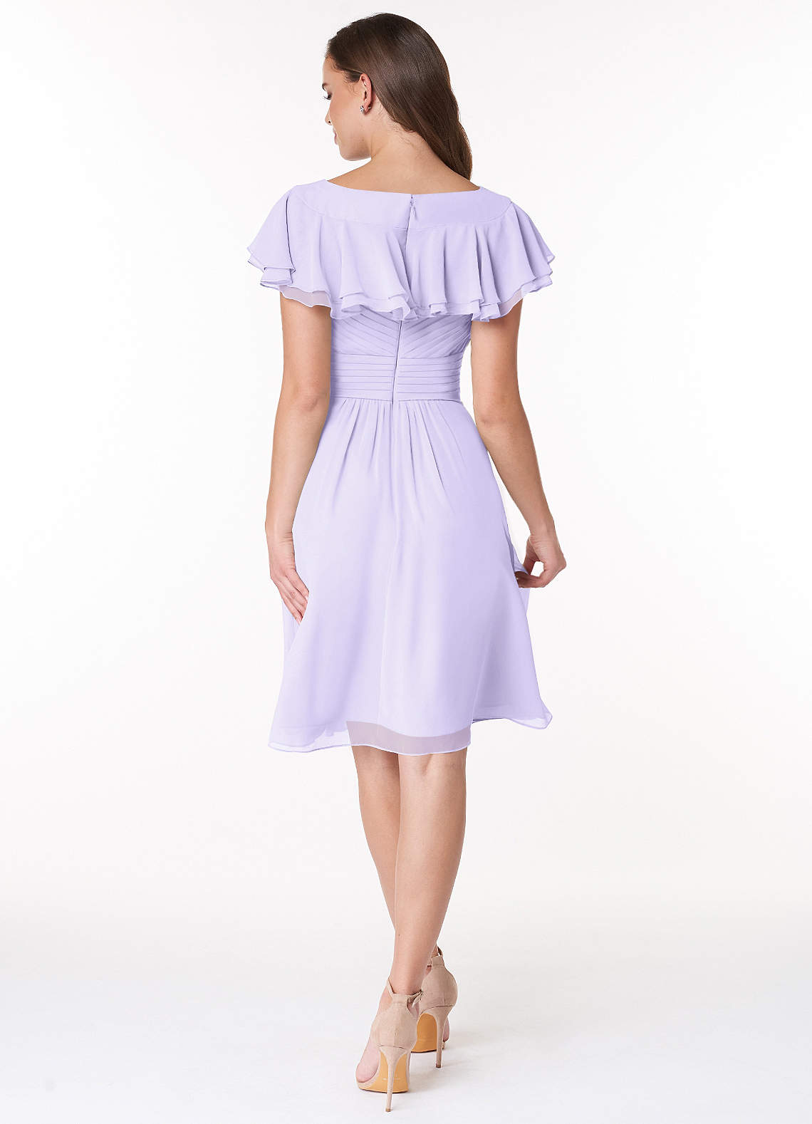 Azazie Hadley Modest Bridesmaid Dresses A-Line Pleated Chiffon Knee-Length Dress image1
