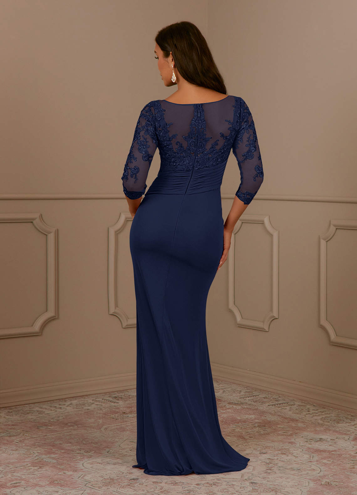 Azazie Fatemah Mother of the Bride Dresses Dark Navy Mermaid Scoop Lace Lace Dress image3