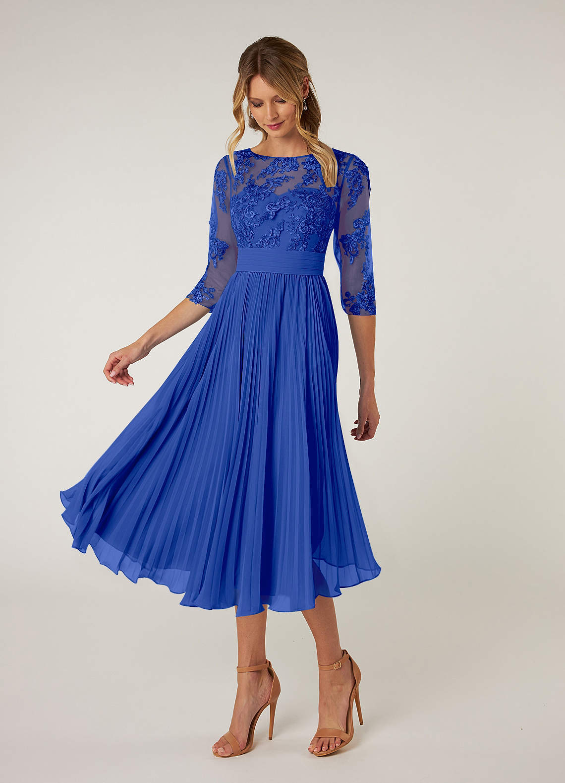 Azazie Tutu Mother of the Bride Dresses Royal Blue A-Line Boatneck Lace Chiffon Dress image2