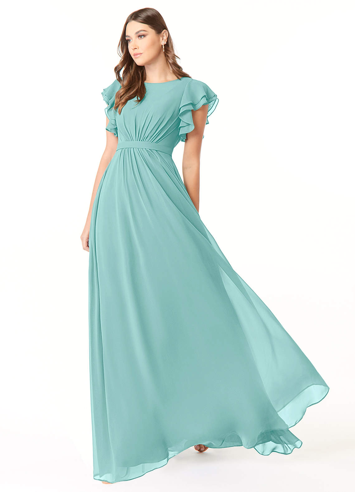 Azazie Daphne Modest Bridesmaid Dresses A-Line Ruffled Chiffon Floor-Length Dress image2