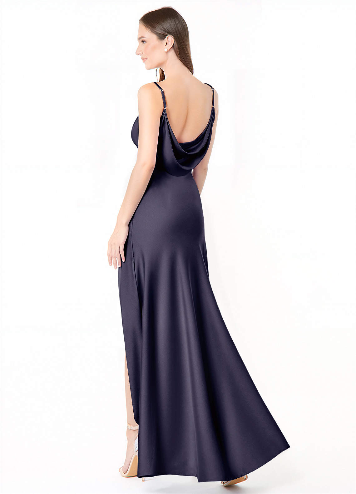 Azazie Alaija Bridesmaid Dresses Stormy Mermaid Side Slit Stretch Satin Dress image1