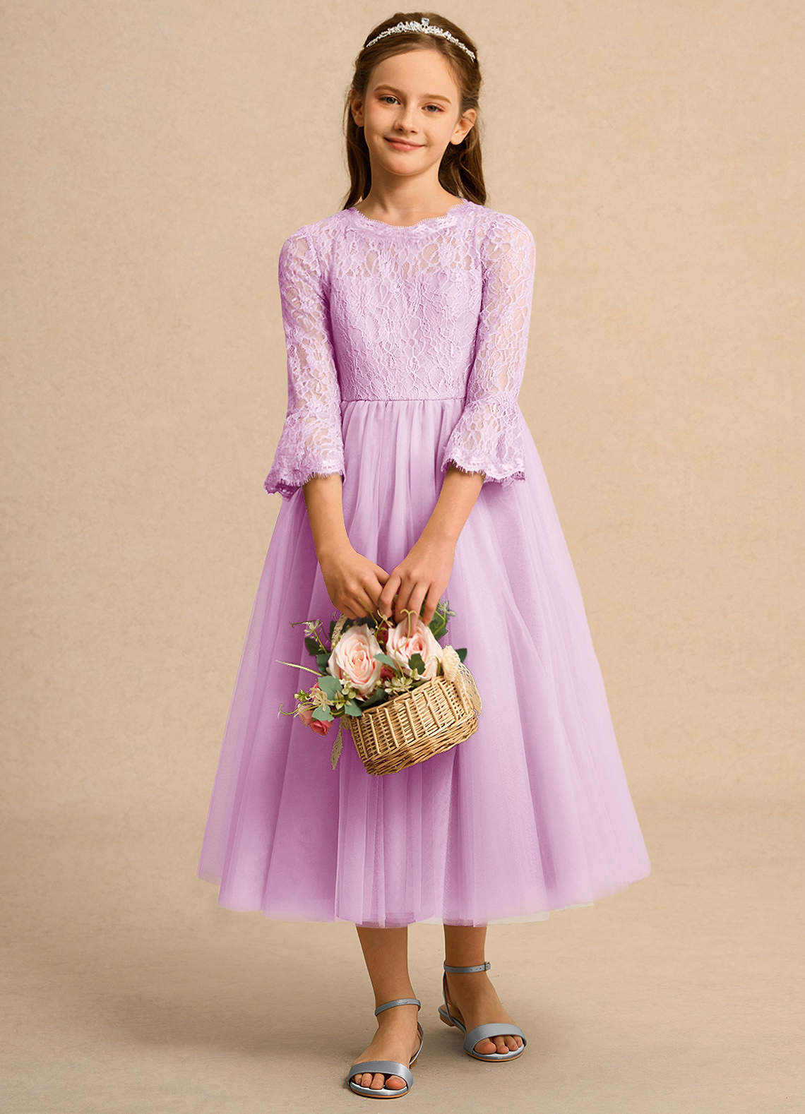 Azazie Lamb Girl Flower Girl Dresses Candy Pink Ball-Gown Lace Dress image1