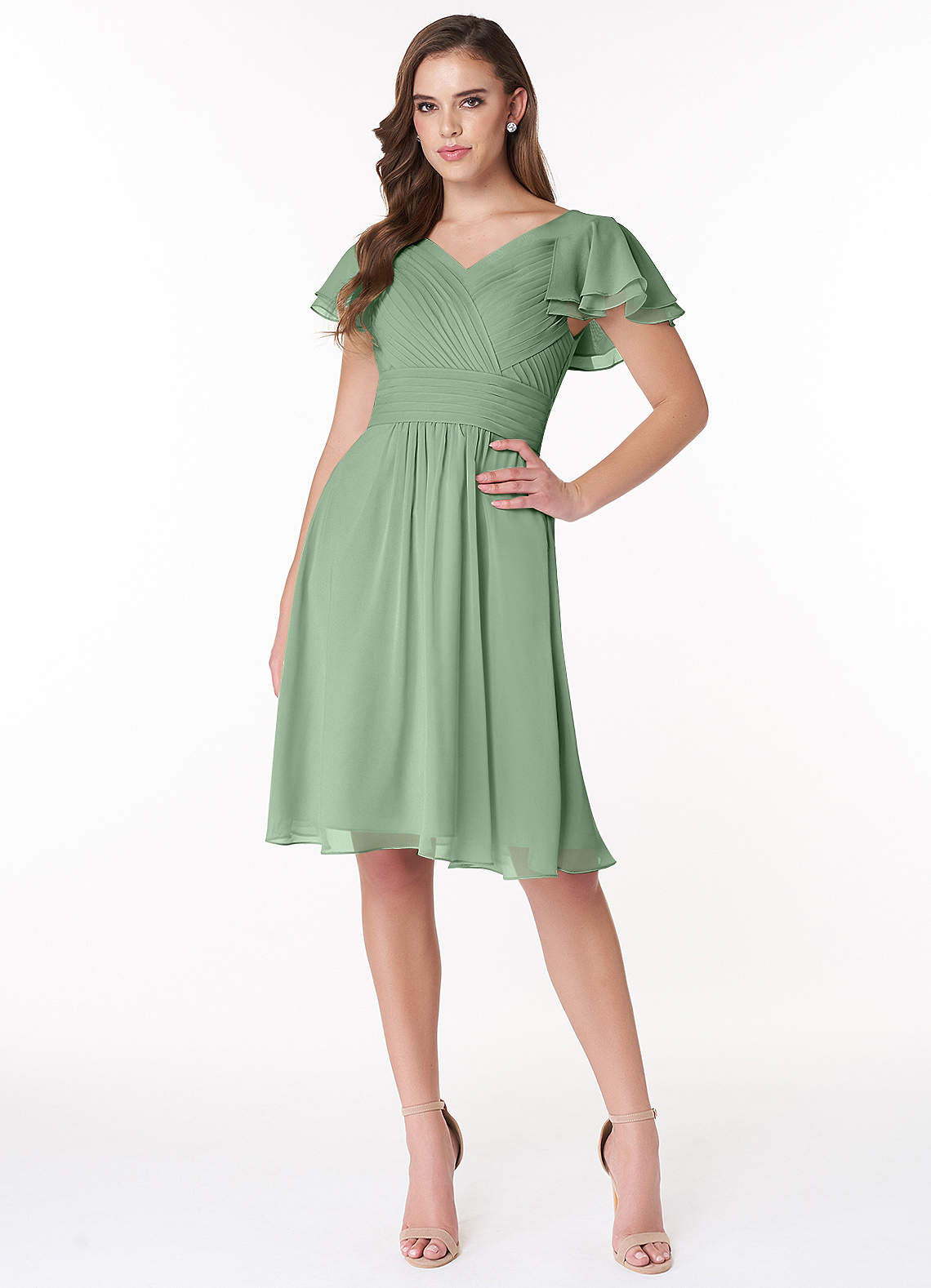 Azazie Hadley Final Sale A-Line Pleated Chiffon Knee-Length Dress image1