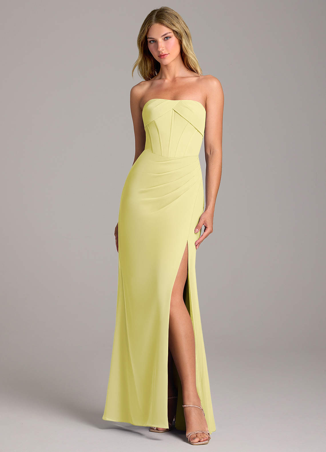 Azazie Chantel Bridesmaid Dresses Lemon Sorbet Sheath Strapless Chiffon Convertible Dress image1