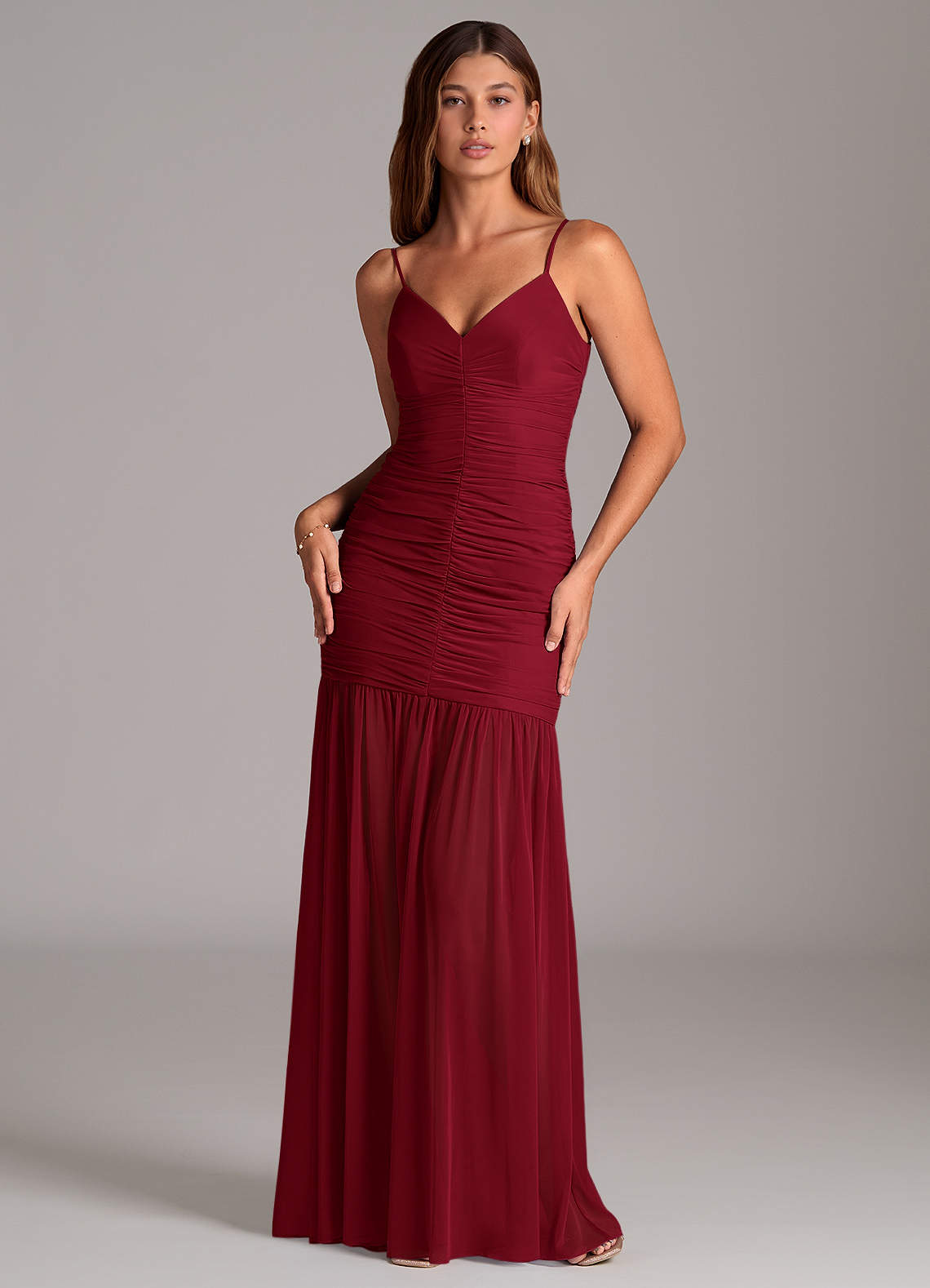 Azazie Aimie Bridesmaid Dresses Burgundy Mermaid Mesh Dress image1