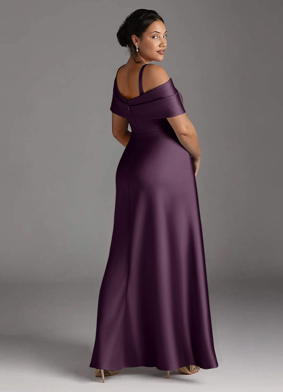 Azazie Milton Mother of the Bride Dresses Plum A-Line Pleated Stretch Satin Dress image11