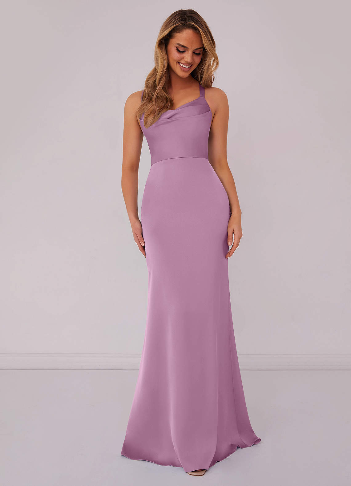 Barbie ♥ Azazie Jurken voor bruidsmeisjes Jurk van Stretch Satijn met Zeemeermin Geplooid Blauweregen image1