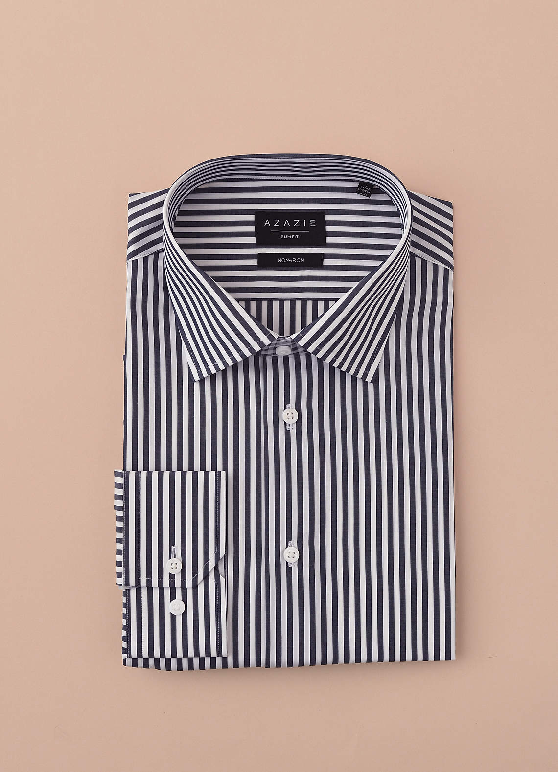 front Aiden White Navy Blue 100% Cotton Non-Iron Striped Dress Shirt