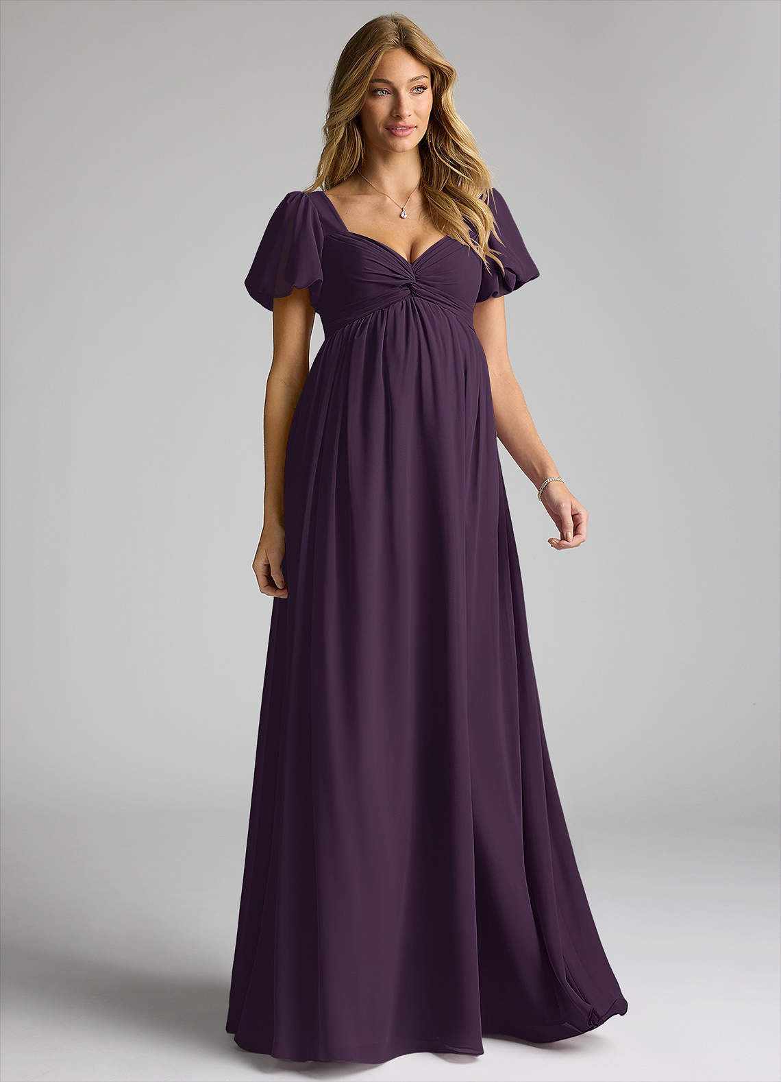 Azazie Sweetheart Floor-Length Chiffon Maternity Bridesmaid Dresses - Plum