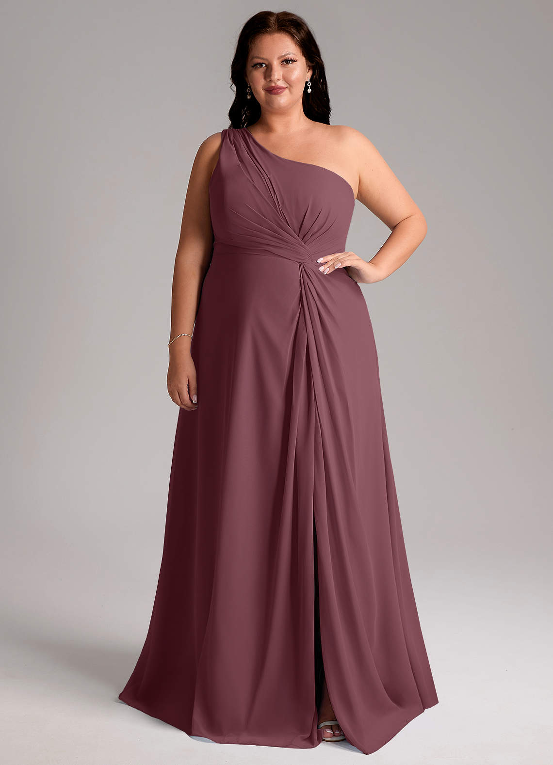 Azazie Brooke Brautjungfernkleider A-Linie One-Shoulder Chiffon Kleid Sangria image1