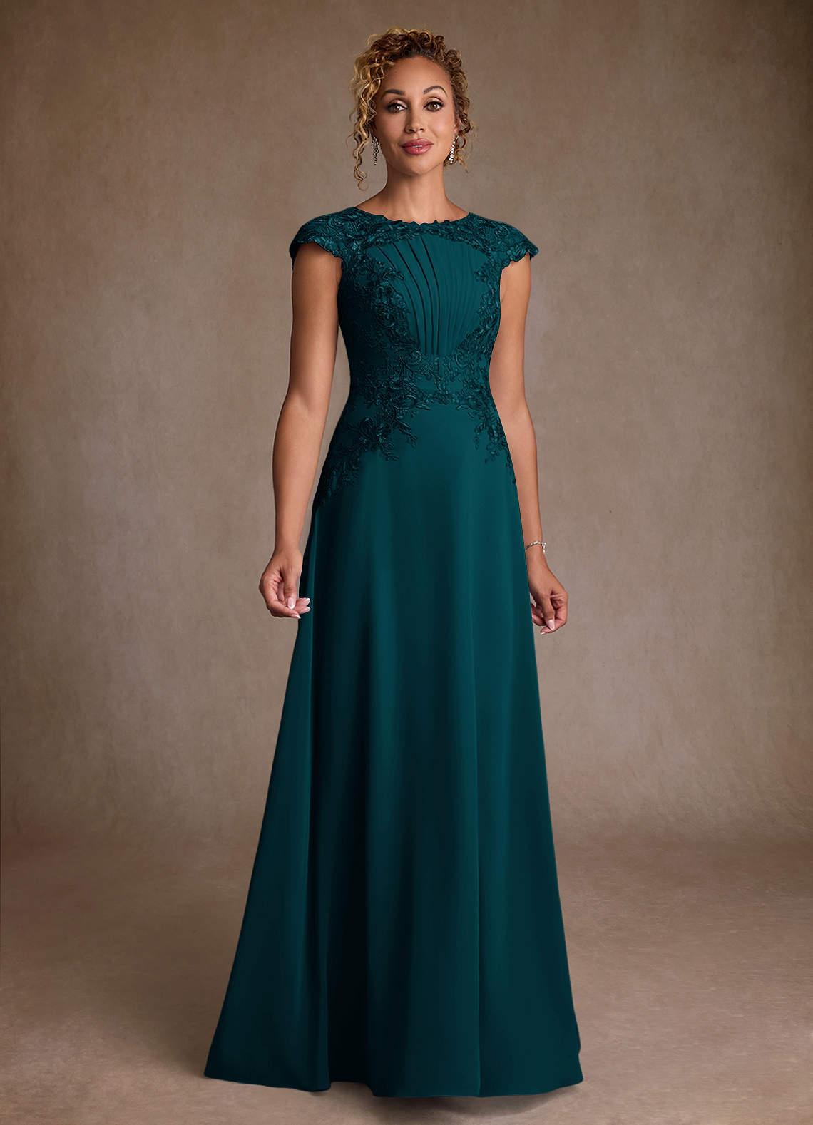Azazie Christi Mother of the Bride Dresses Pine A-Line Lace Chiffon Dress image1