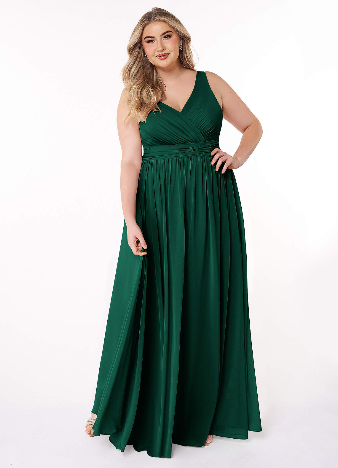 Azazie Kora Brautjungfernkleider A-Linie Plissee Chiffon Kleid Smaragd image1