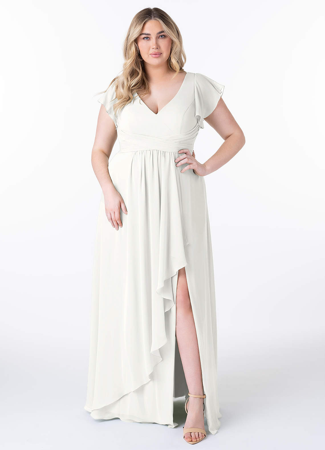 Azazie Omari Robes de demoiselle d'honneur Robe Trapèze en Mousseline de soie Blanc image1