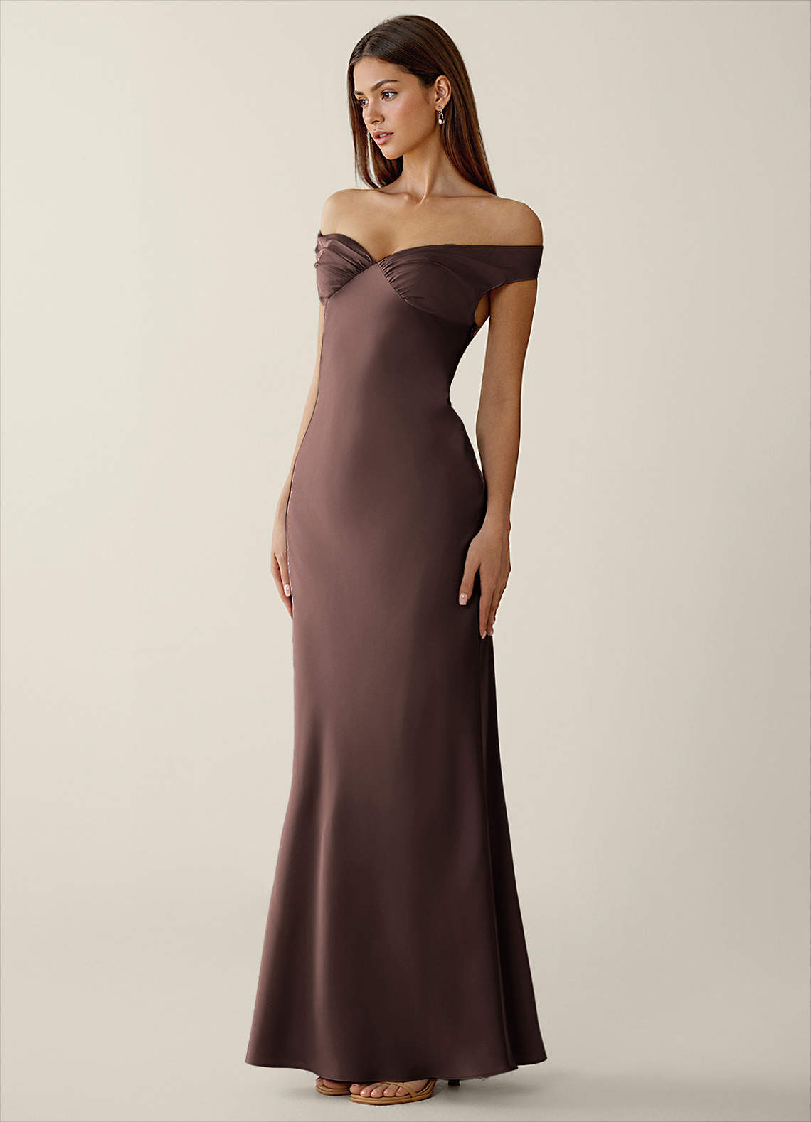 Gwendonme Truffle Satin Crystal Linen Prom Dress | Azazie
