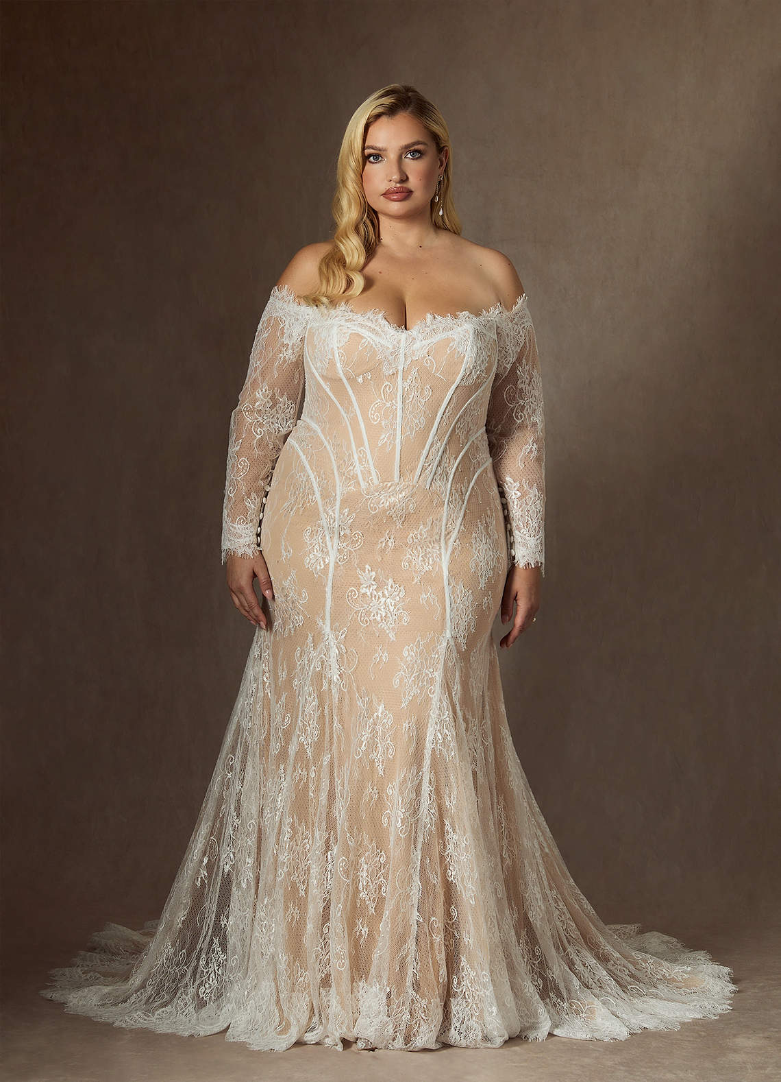 Azazie Katherine Robes de mariée Robe Sirène en Tulle Épaule décolletée Diamant Blanc Champagne image10