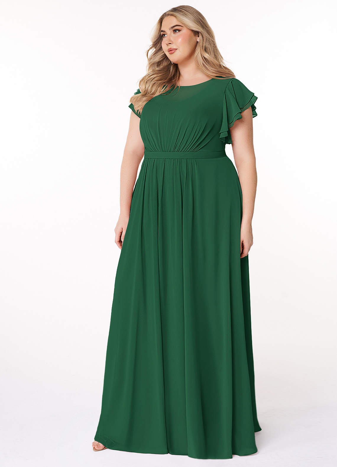 Azazie Daphne Bescheidene Brautjungfernkleider A-Linie Gekräuselt Chiffon Bodenlänge Kleid image7