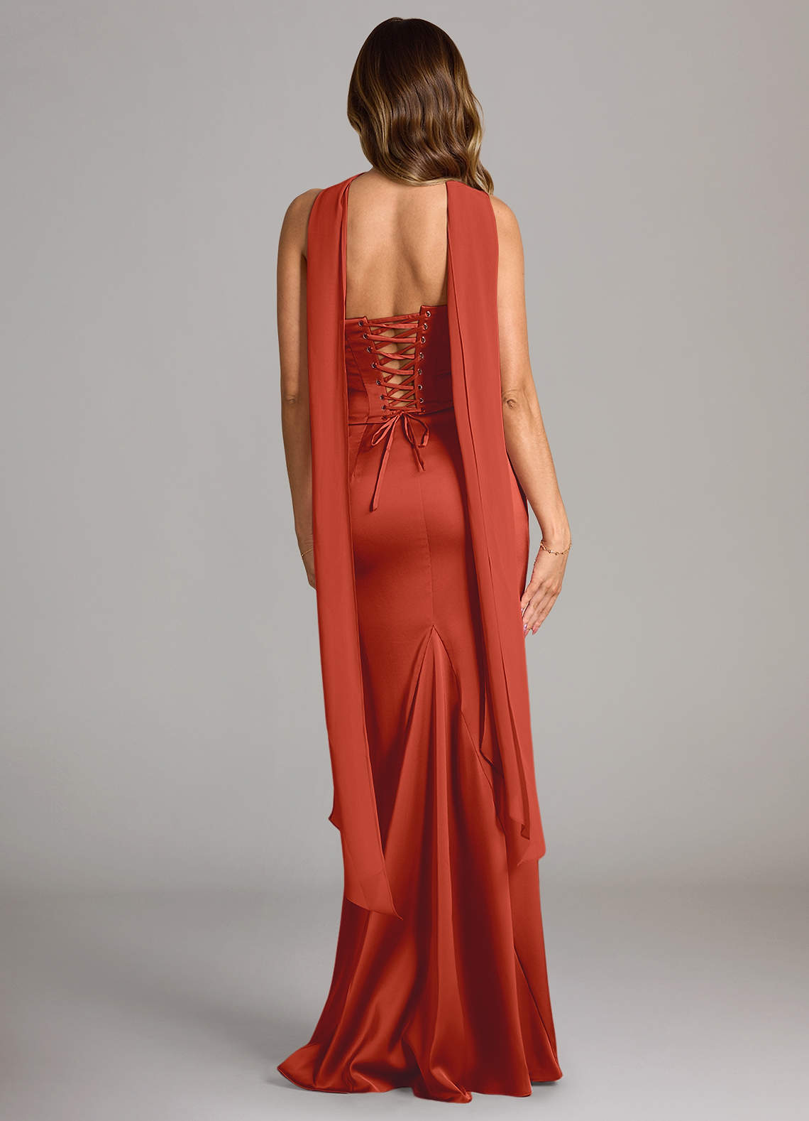 Azazie Sorrel Bridesmaid Dresses Rust Mermaid Strapless Stretch Satin Convertible Dress image1