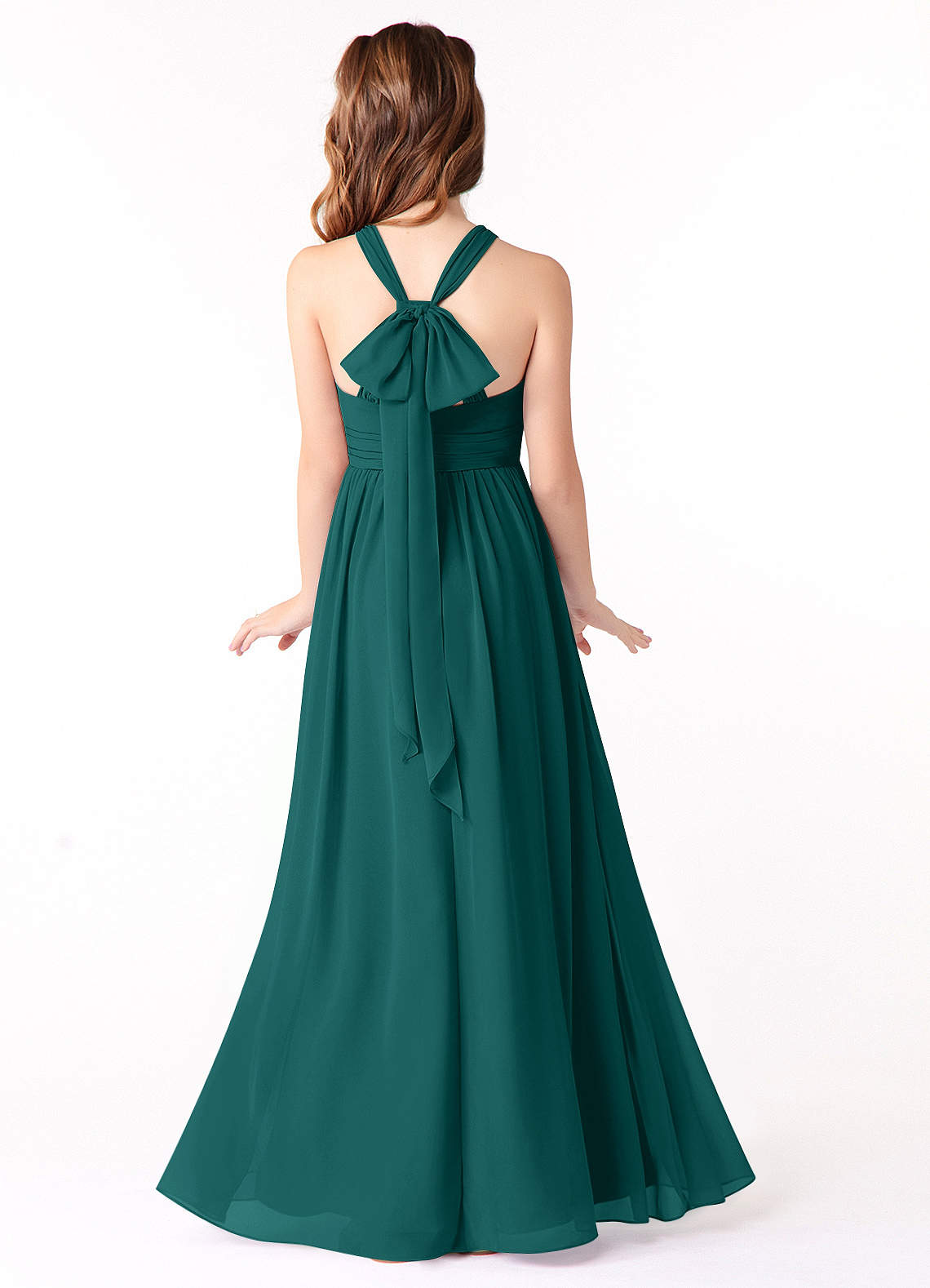 Azazie Jaylah Junior A-Linie Gestreift Chiffon Kleid Pfau image1