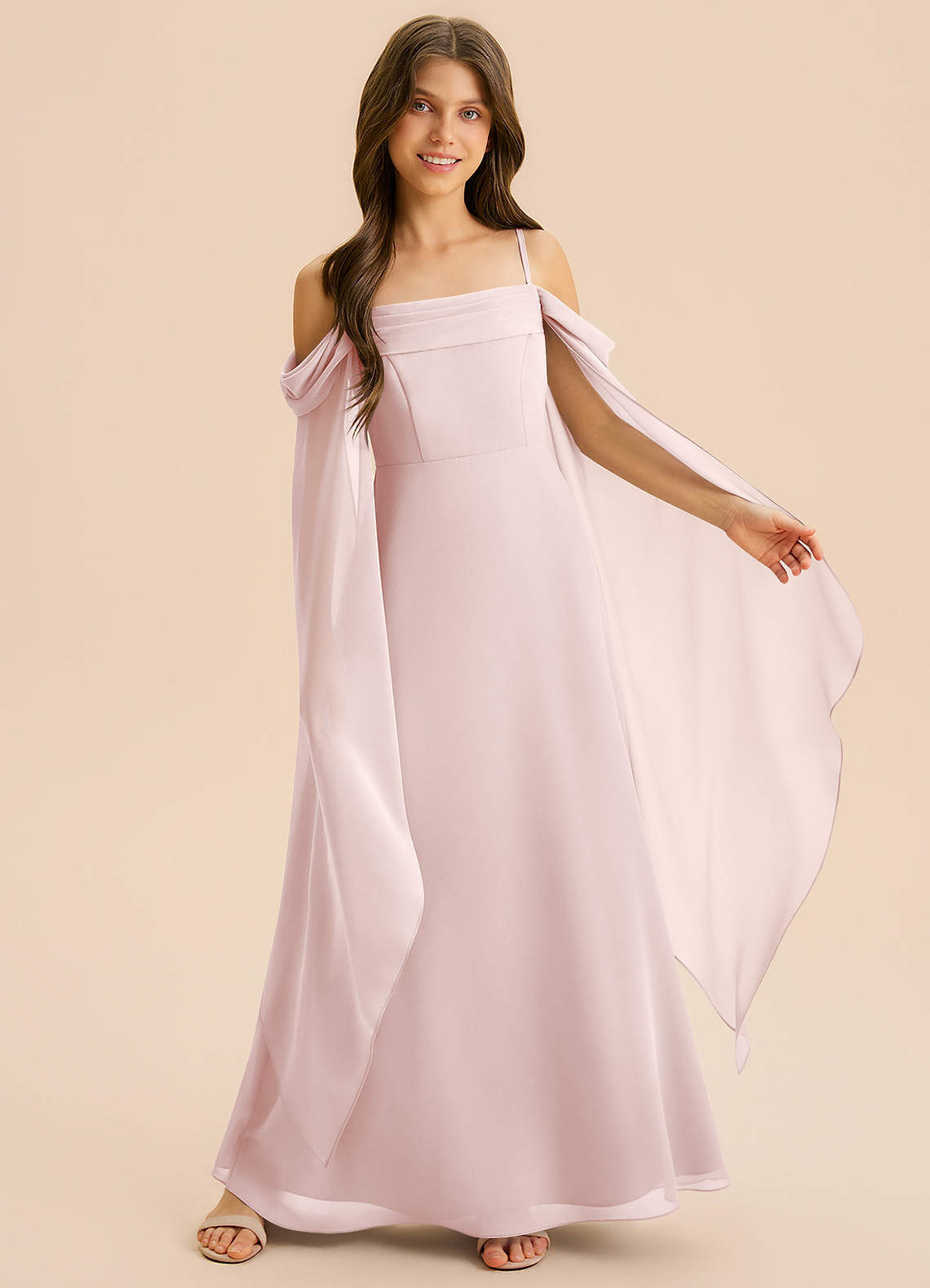 Azazie Moana Junior Linia A Pofałdowany Szyfon Długość podłogi Młodsza druhna Sukienka image5