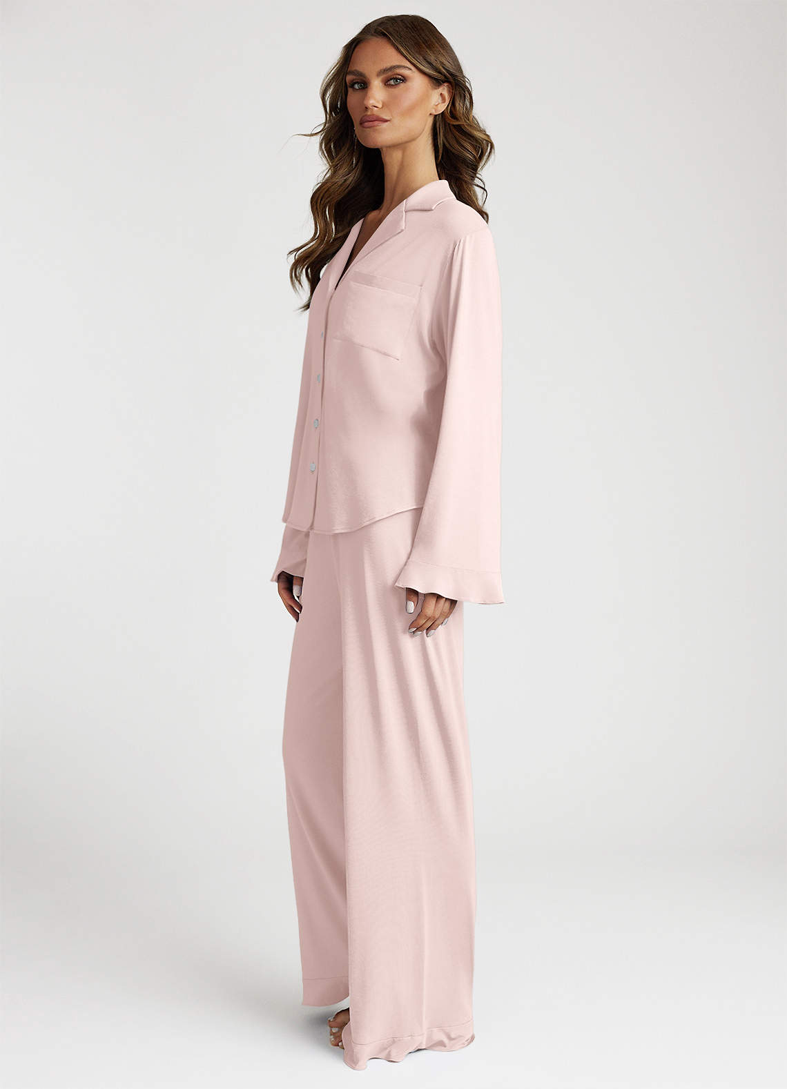 front Pyjamaset met lange mouwen en ruches van bamboevezel