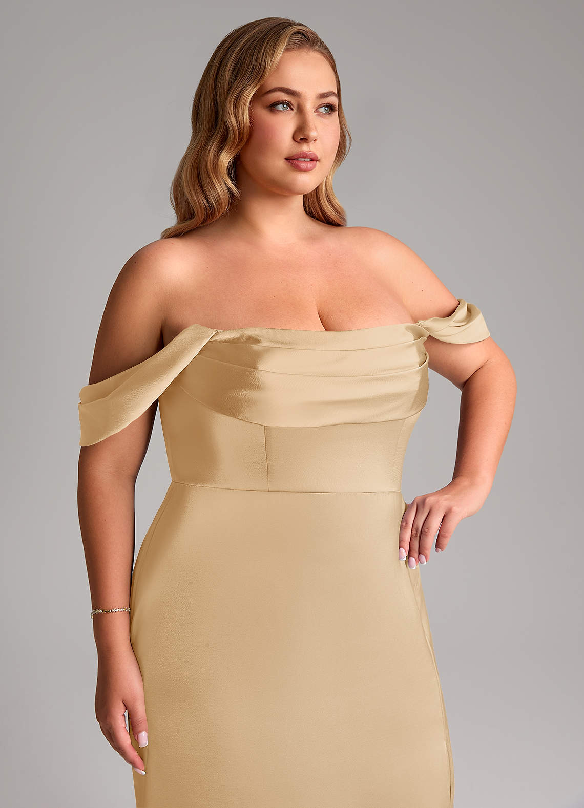 Azazie Saige Gold Stretch Satin Bridesmaid Dresses | Azazie DE