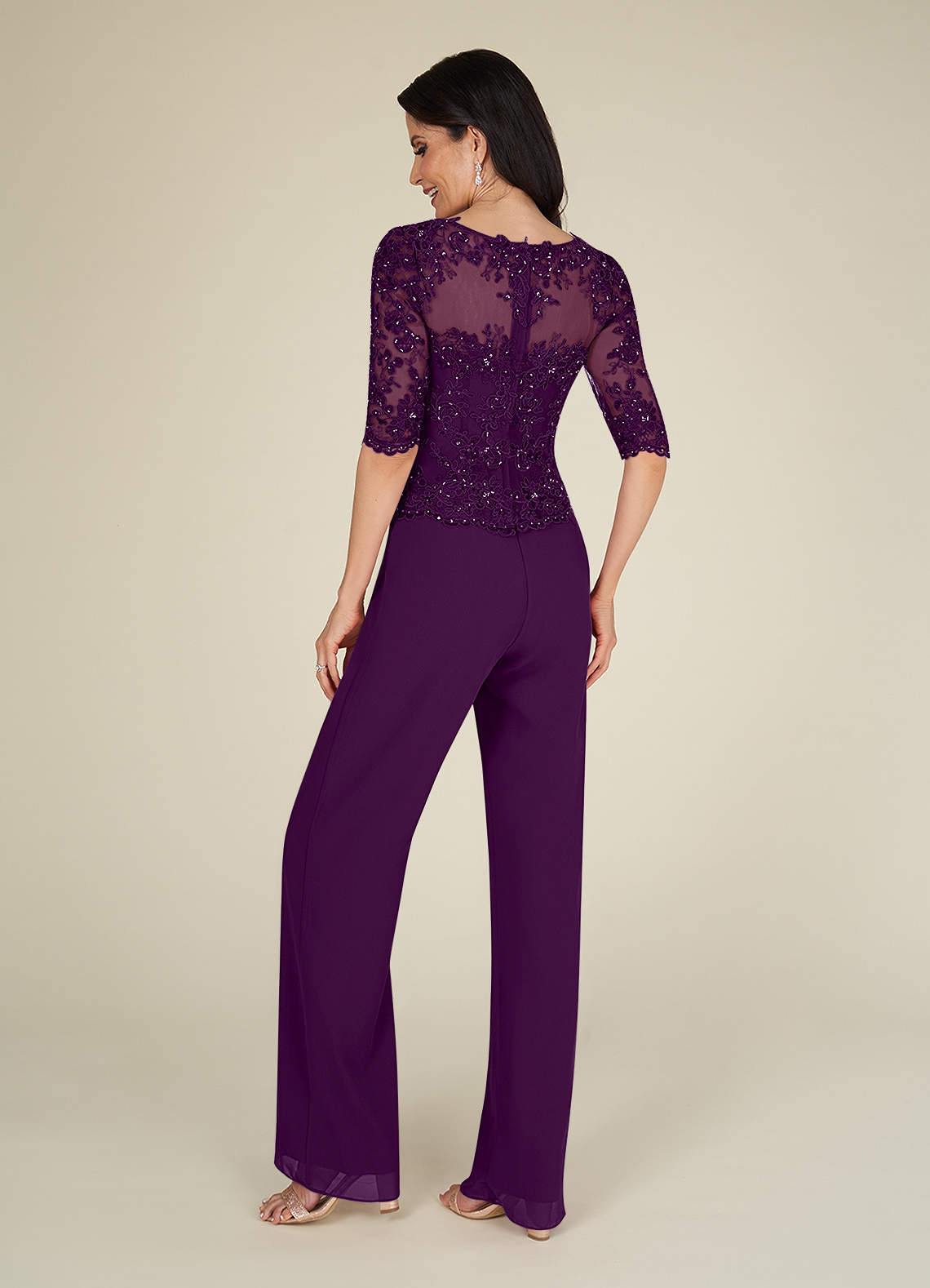 Grape Azazie Florida Sequins Lace Chiffon Jumpsuit/Pantsuit | Azazie