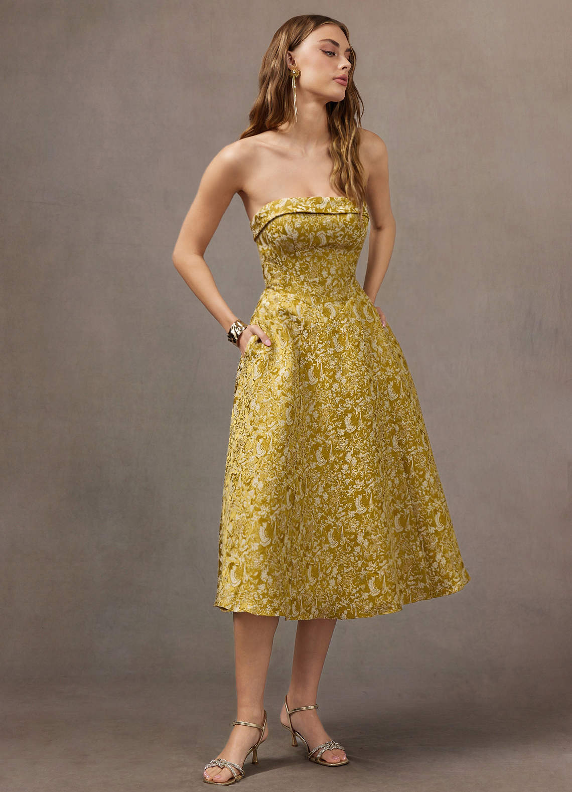 marigold midi dress Azazie Strapless A-Line Midi Cocktail Dresses in Baroque Marigold