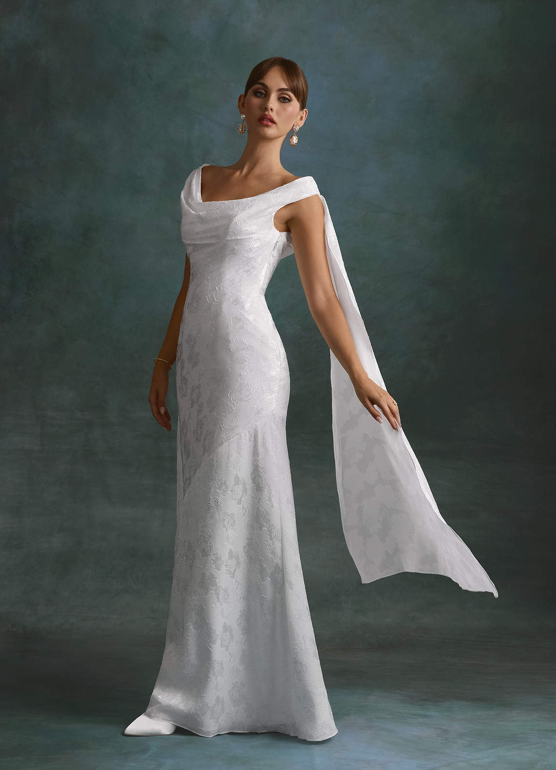 Azazie Georgina Wedding Dresses Diamond White Sheath Floral Burnout Dress image3