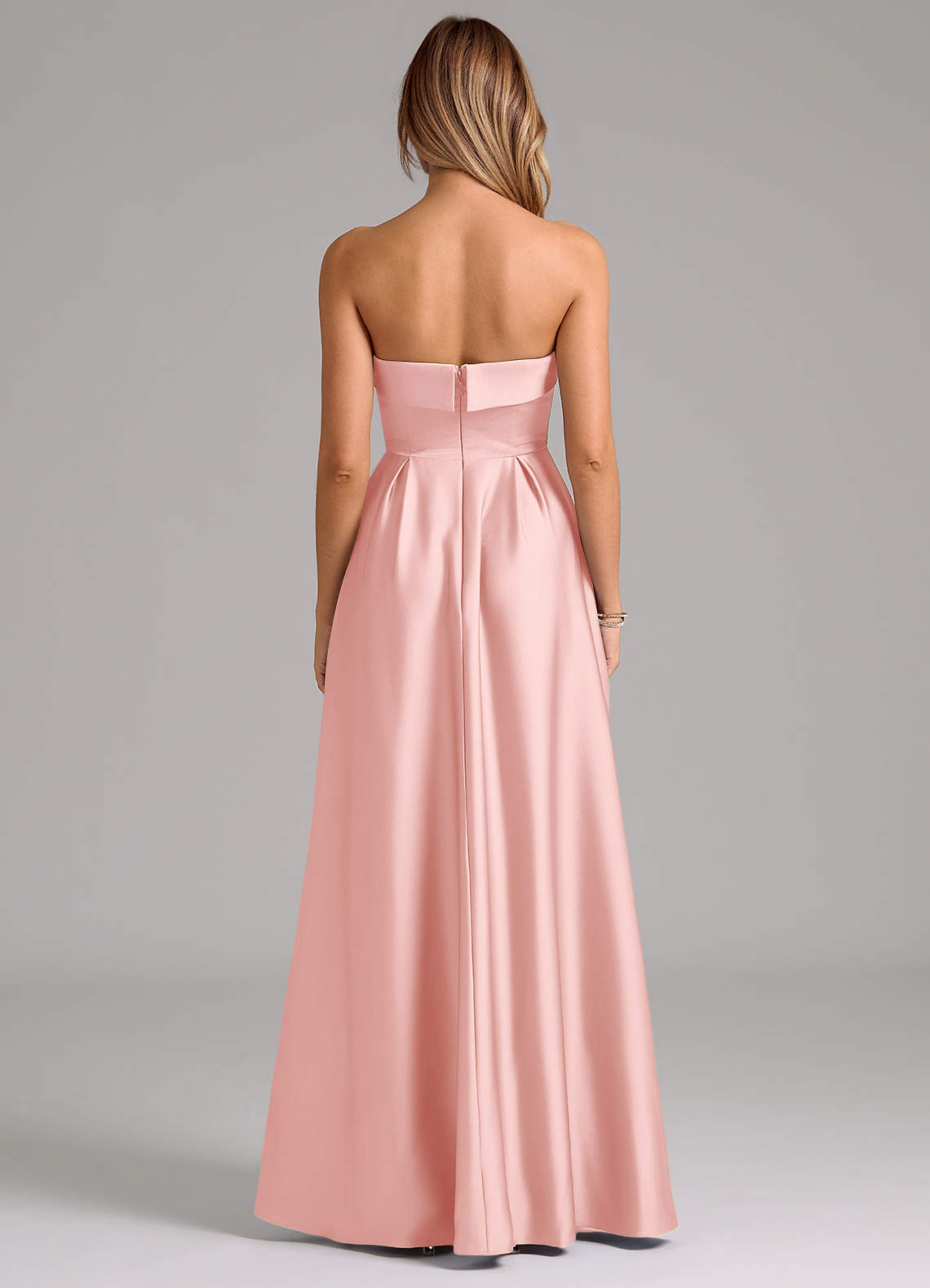 Azazie Lucienne Bridesmaid Dresses Powder Pink A-Line Strapless Stretch Satin Convertible Dress image6