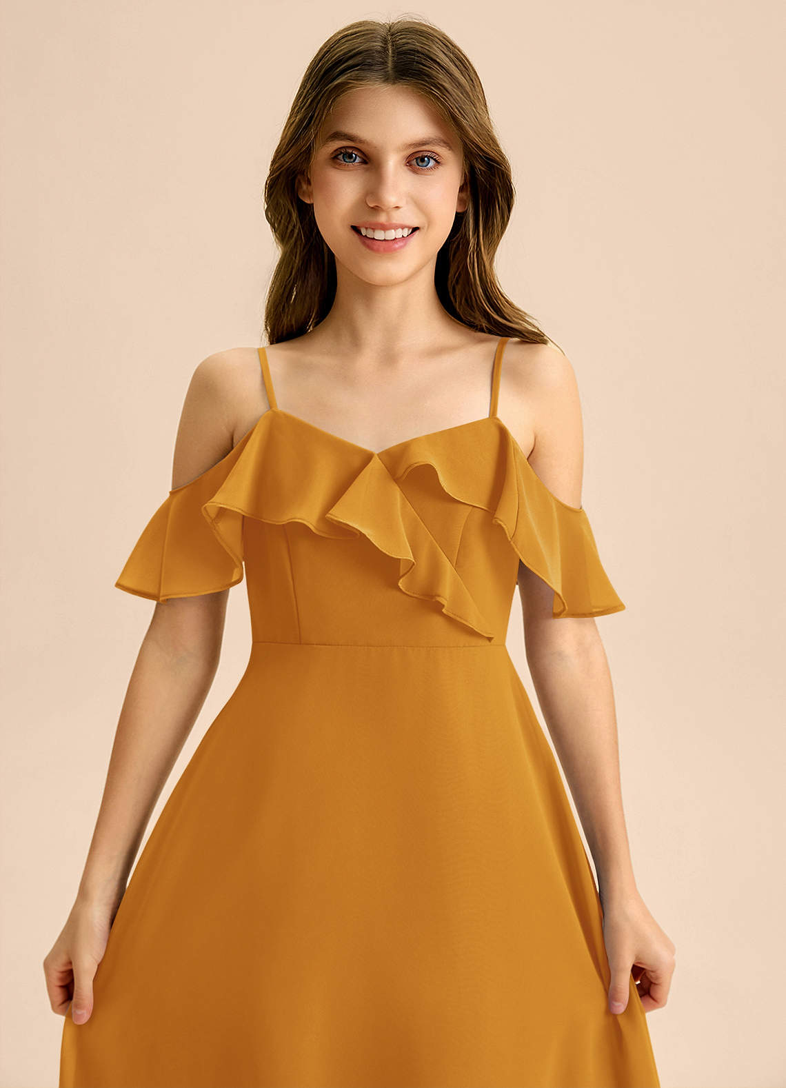 Azazie Kamilla Junior Klä av A-Line i Chiffong Av axeln image6